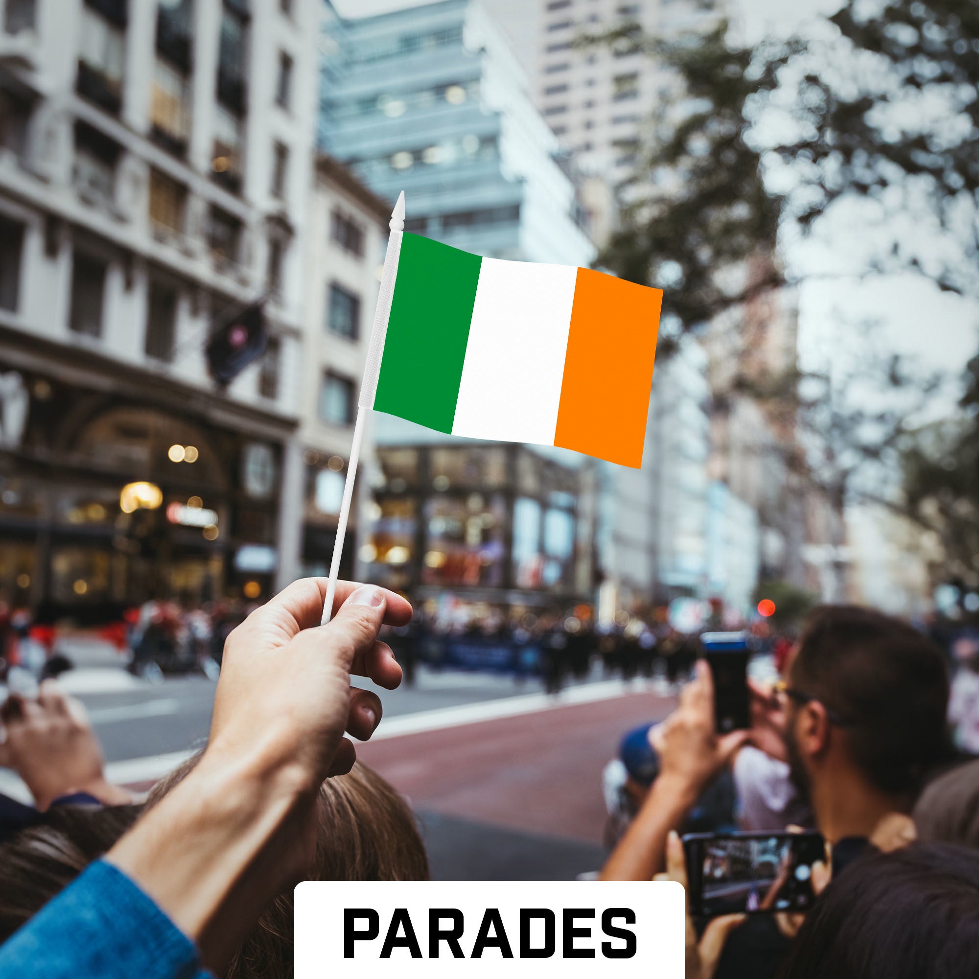 G128 50 Pack Handheld Ireland Irish Stick Flags | 4x6 In | Printed 150D Polyester, Country Flag, Solid Plastic Stick, Spear White Tip