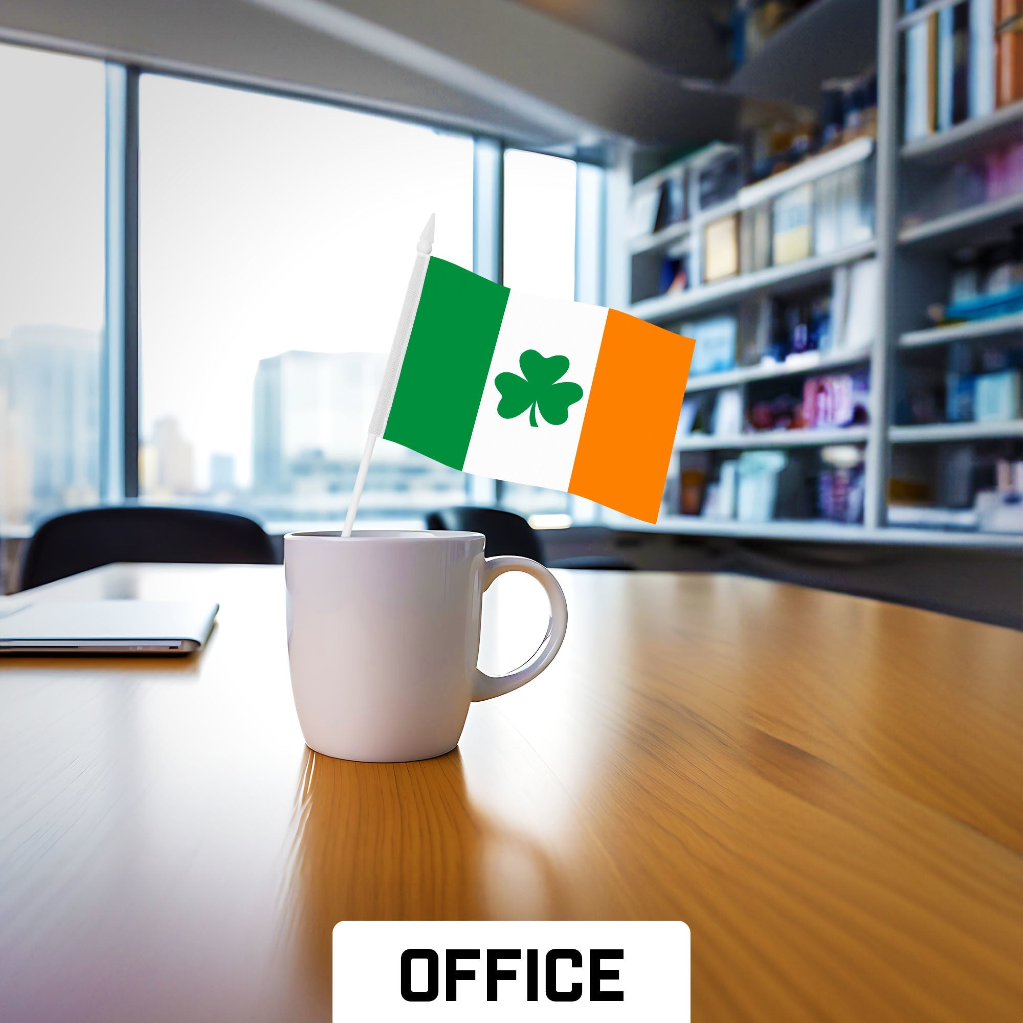 G128 50 Pack Handheld Ireland Shamrock Irish Stick Flags | 4x6 In | Printed 150D Polyester, Country Flag, Solid Plastic Stick, Spear White Tip