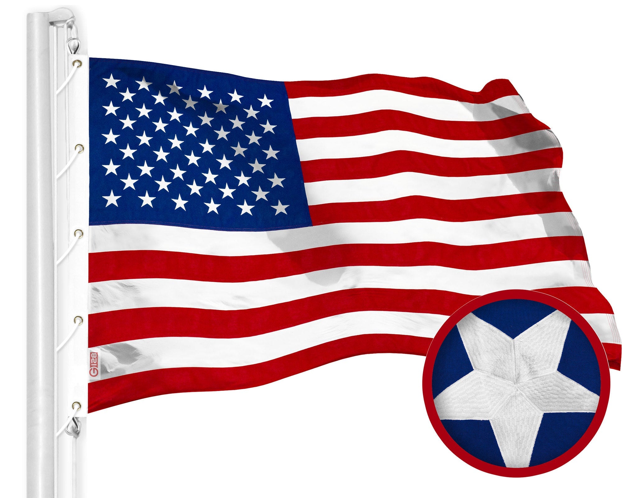 G128 American USA Flag | 10x19 Ft | StormFlyer Series Embroidered 220GSM Spun Polyester | Country Flag, Embroidered Stars, Sewn Stripes, Indoor/Outdoor, Brass Grommets, Heavy Duty, All Weather