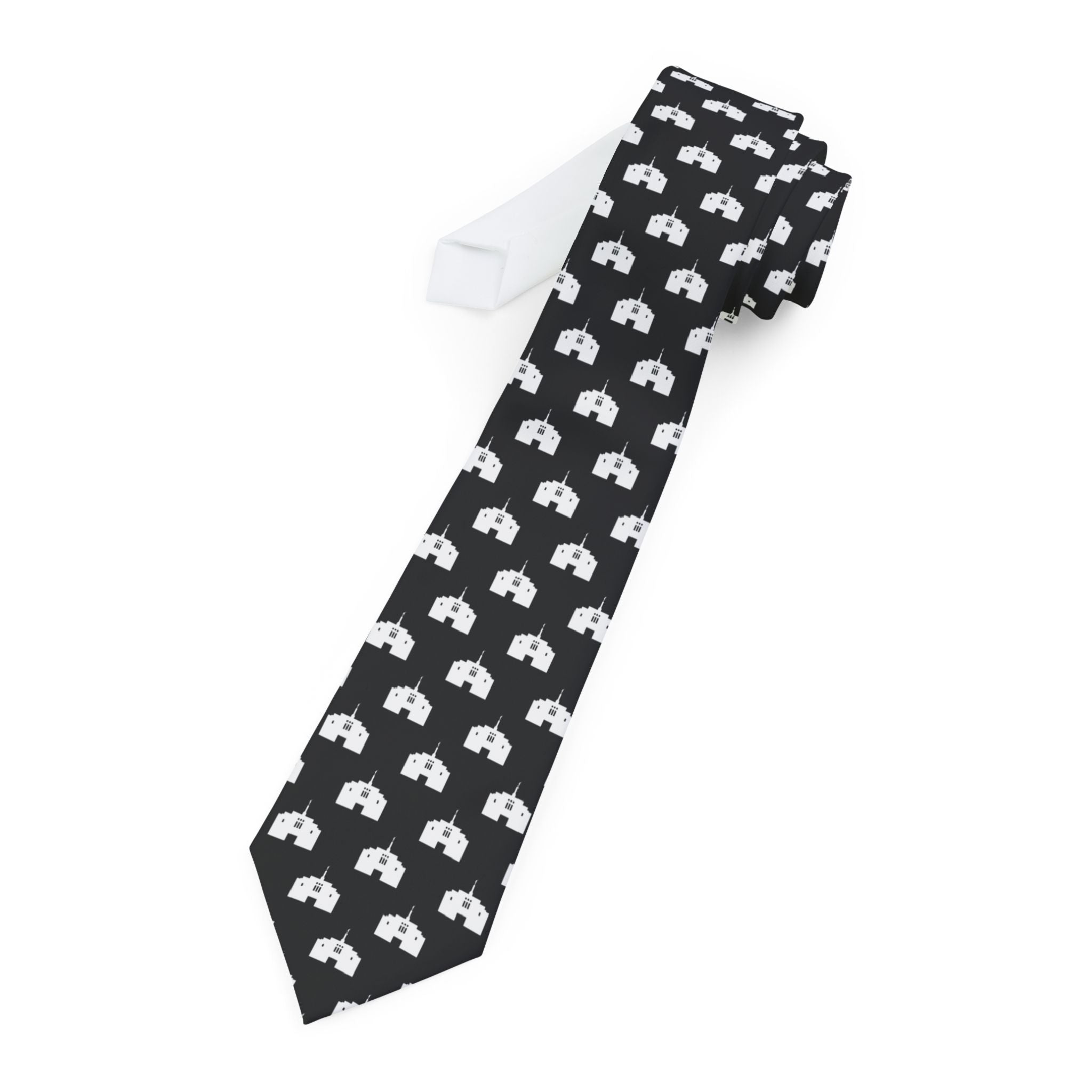 Snowflake Arizona Temple Patterned Neck Tie for Elders (Black)