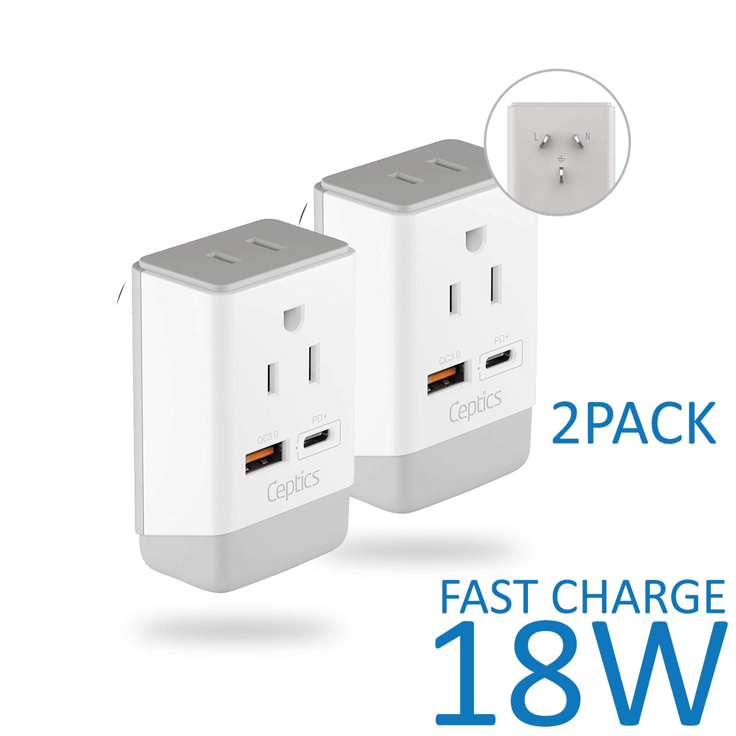 Australia, China Travel Adapter | Type I - USB-A & USB-C Ports + 2 USA Outlet (AP-16)