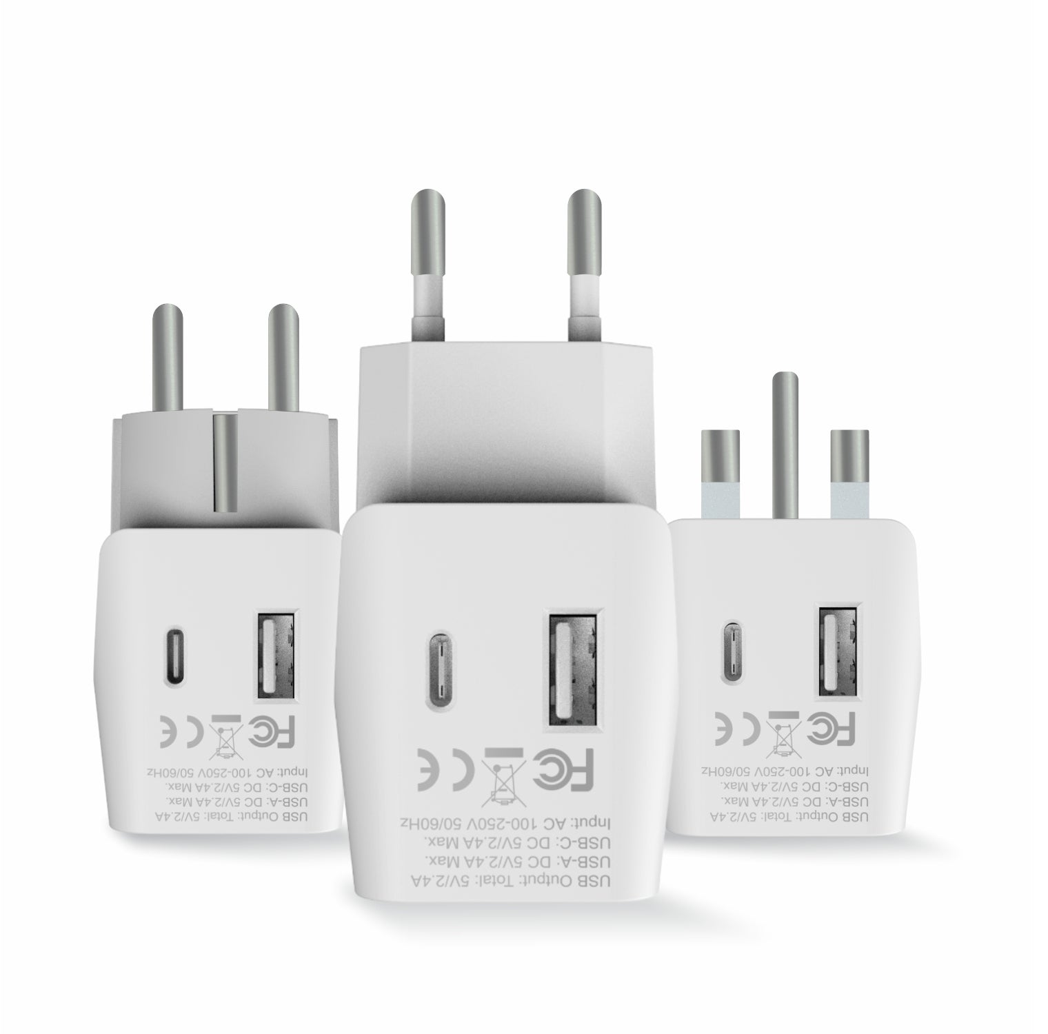 European Travel Adapter Set – Type E/F, G, C - With USB-A + USB-C - 3pcs (CTU-EU-SET)