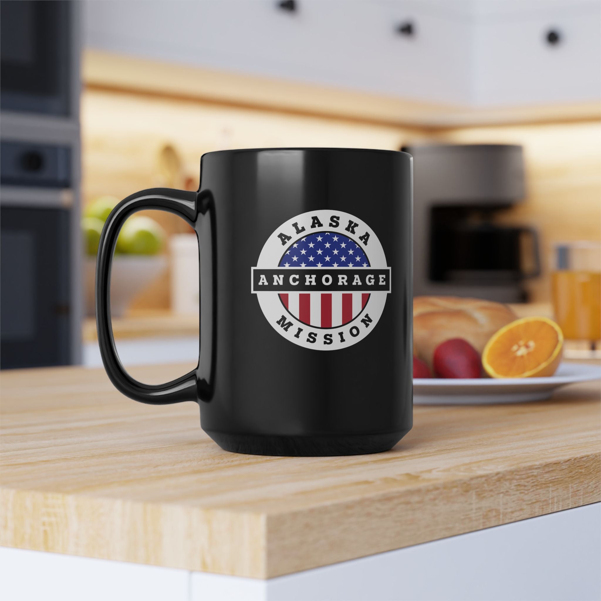 Alaska Anchorage Mission Circular Flag Black Ceramic Mug - Latter-Day Saint LDS Missionary Gift - Book of Mormon