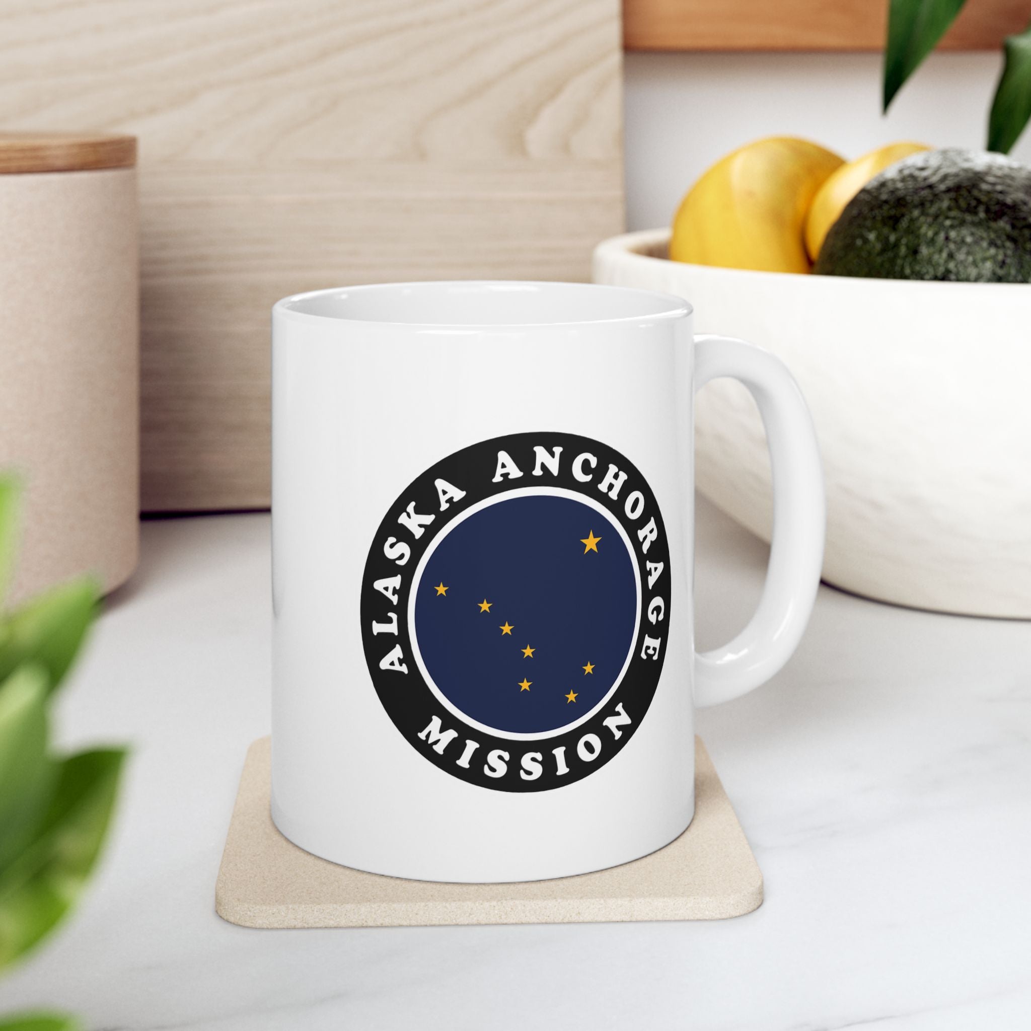 Alaska Anchorage Mission State Flag Logo Ceramic Mug White Name - Mission Wishlist - LDS Missionary Gift Store