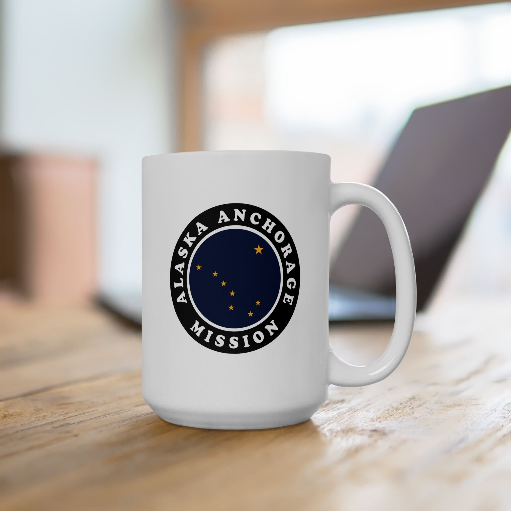 Alaska Anchorage Mission State Flag Logo Ceramic Mug White Name - Mission Wishlist - LDS Missionary Gift Store