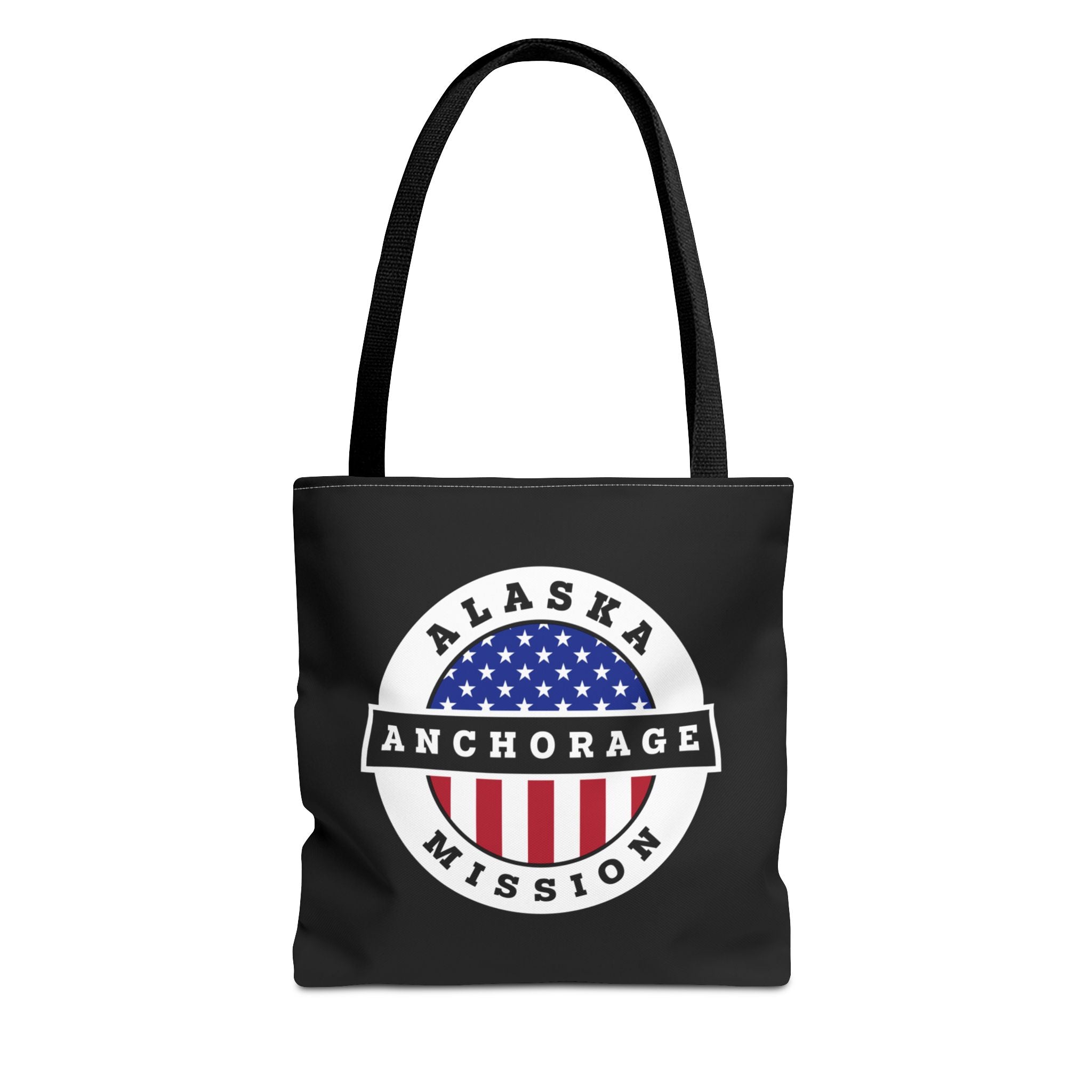Alaska Anchorage Mission USA Flag Logo Tote Bag Black - Latter-Day Saint LDS Missionary Gift - Book of Mormon