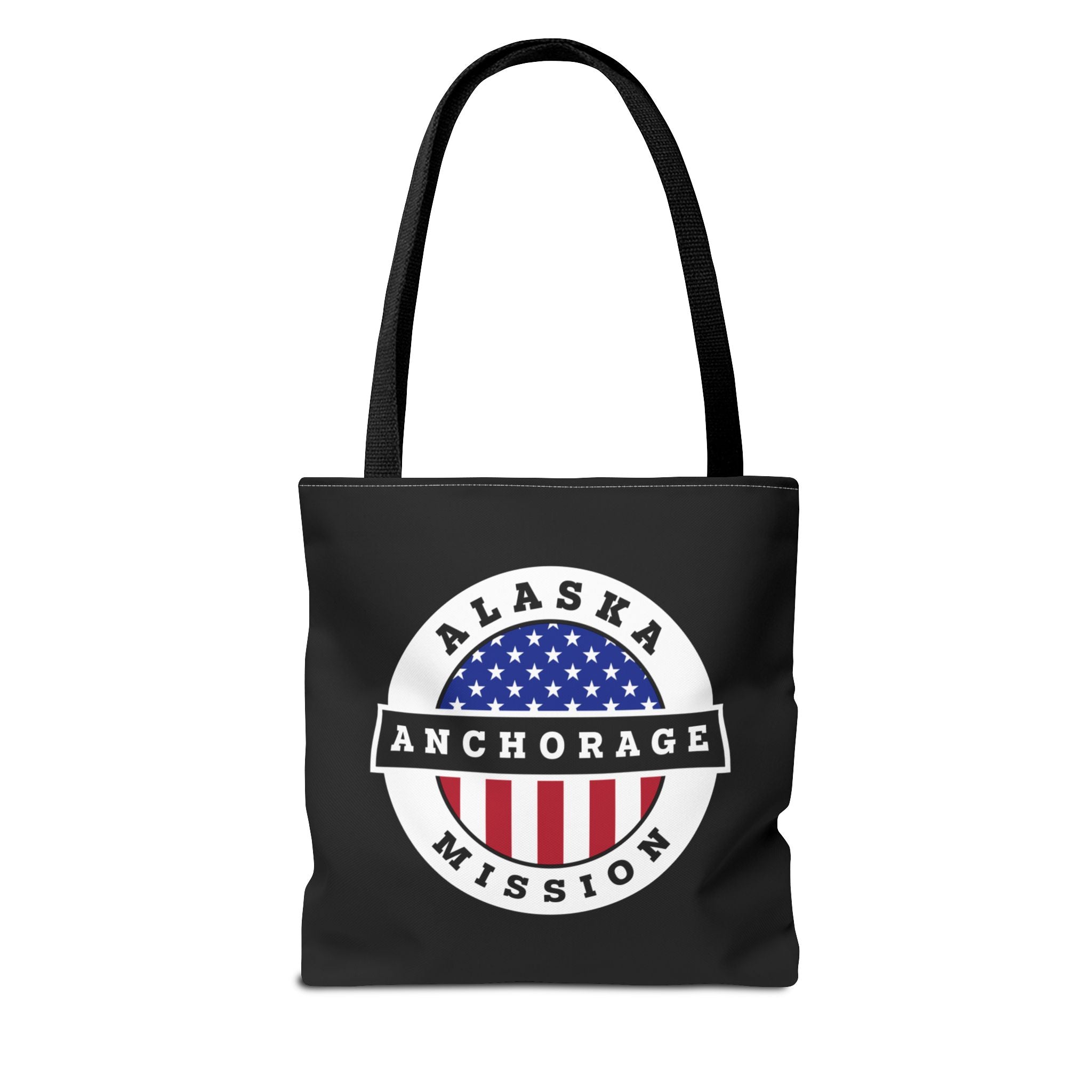 Alaska Anchorage Mission USA Flag Logo Tote Bag Black - Latter-Day Saint LDS Missionary Gift - Book of Mormon
