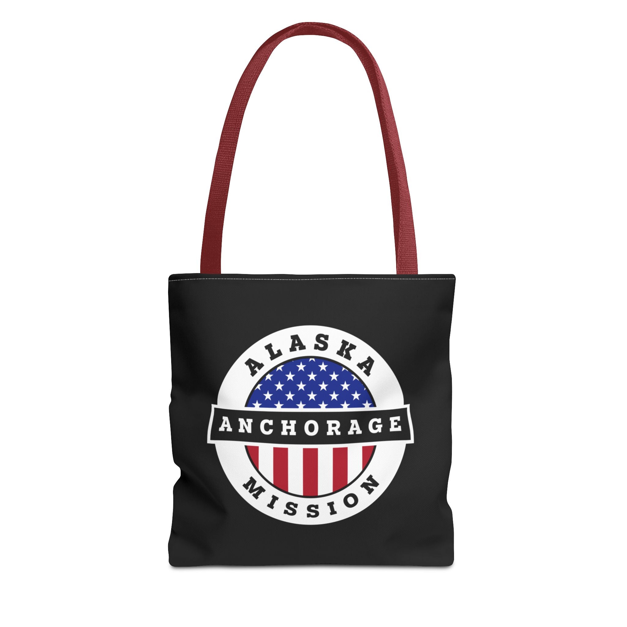 Alaska Anchorage Mission USA Flag Logo Tote Bag Black - Latter-Day Saint LDS Missionary Gift - Book of Mormon