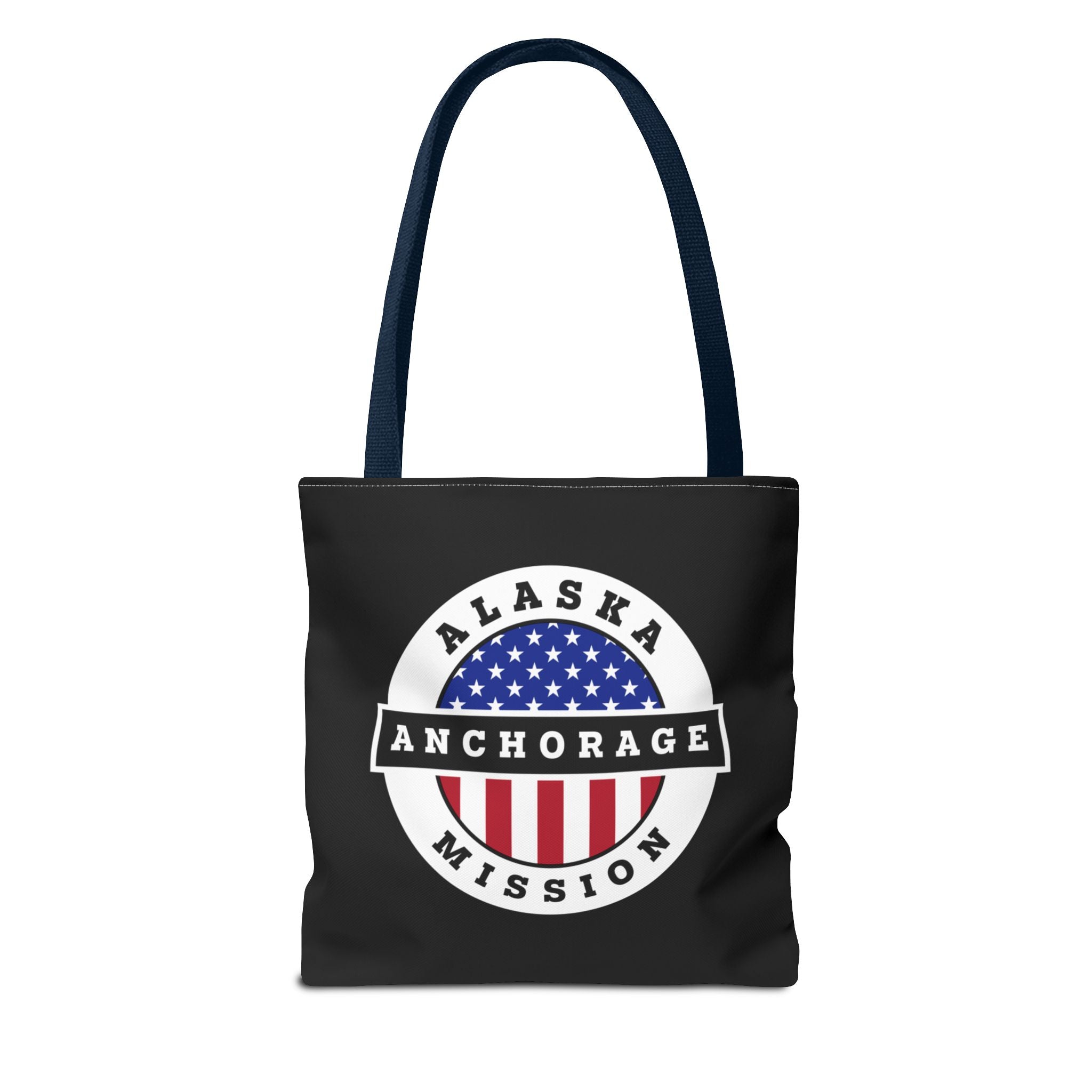 Alaska Anchorage Mission USA Flag Logo Tote Bag Black - Latter-Day Saint LDS Missionary Gift - Book of Mormon