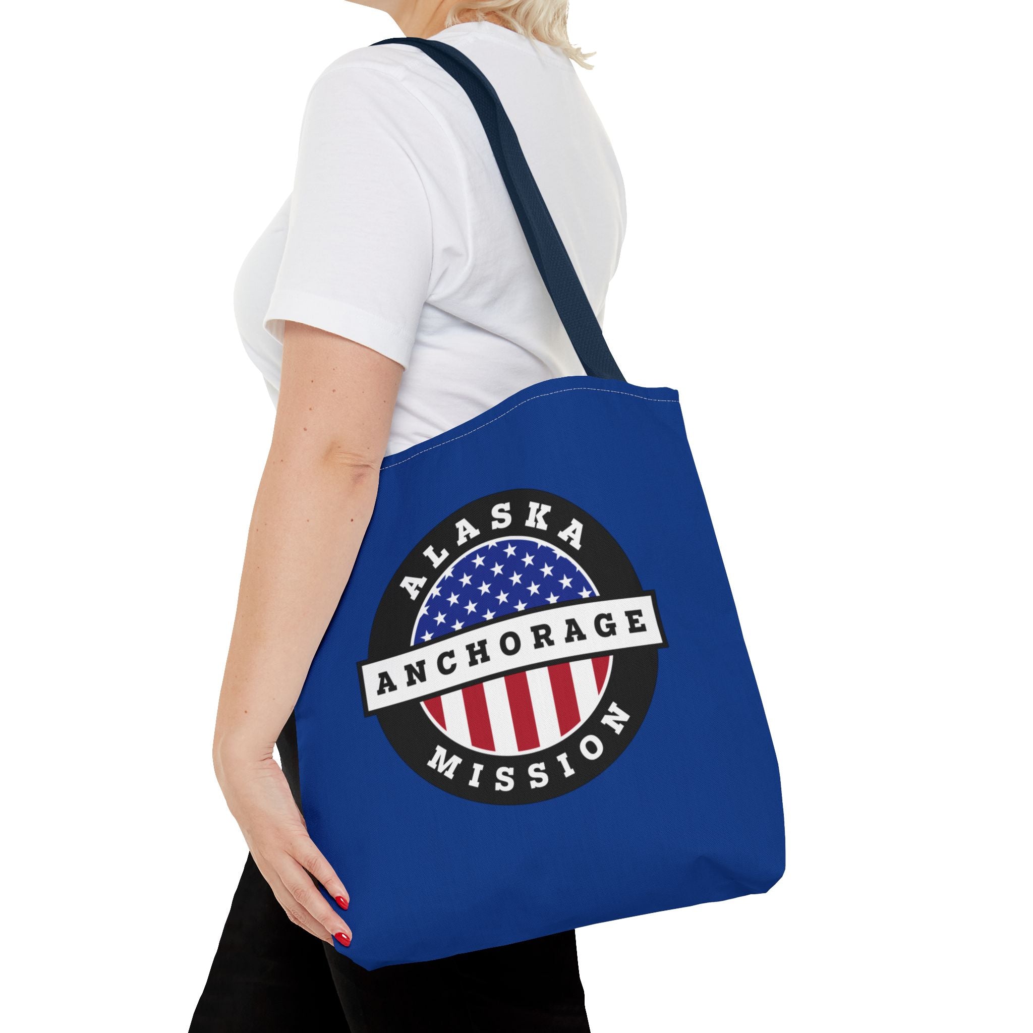Alaska Anchorage Mission USA Flag Logo Tote Bag Blue - Mission Wishlist - LDS Missionary Gift Store