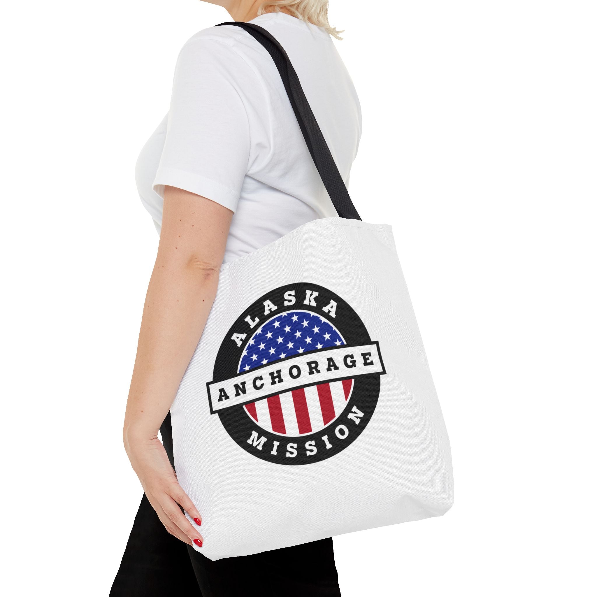 Alaska Anchorage Mission USA Flag Logo Tote Bag White - Mission Wishlist - LDS Missionary Gift Store