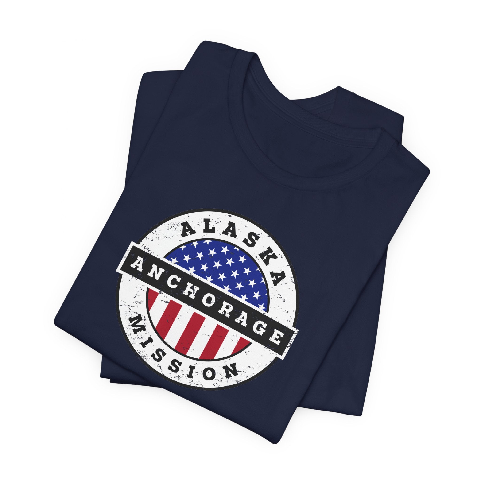 Alaska Anchorage Mission Vintage Circular USA Flag T-Shirt - Mission Wishlist - LDS Missionary Gift Store