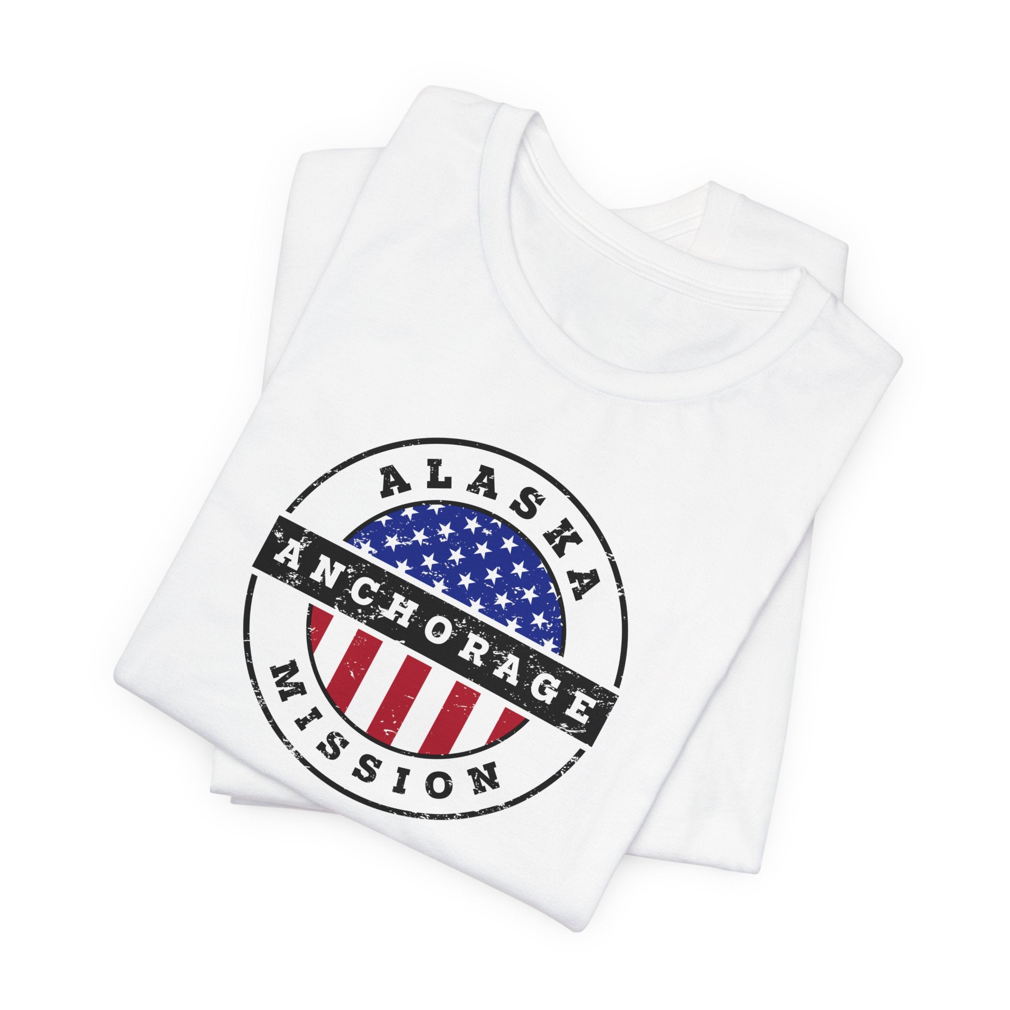 Alaska Anchorage Mission Vintage Circular USA Flag T-Shirt - Mission Wishlist - LDS Missionary Gift Store
