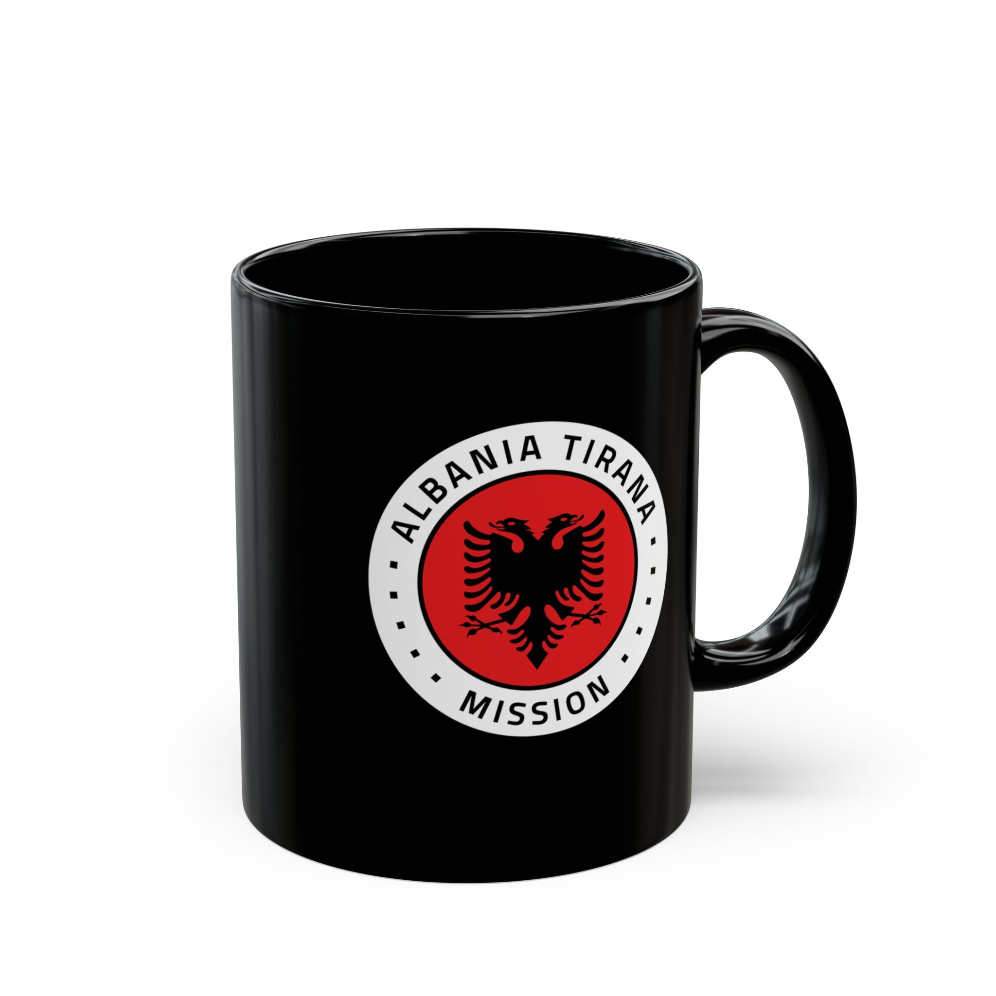 Albania Tirana Mission Circular Flag Black Ceramic Mug - Latter-Day Saint LDS Missionary Gift - Book of Mormon