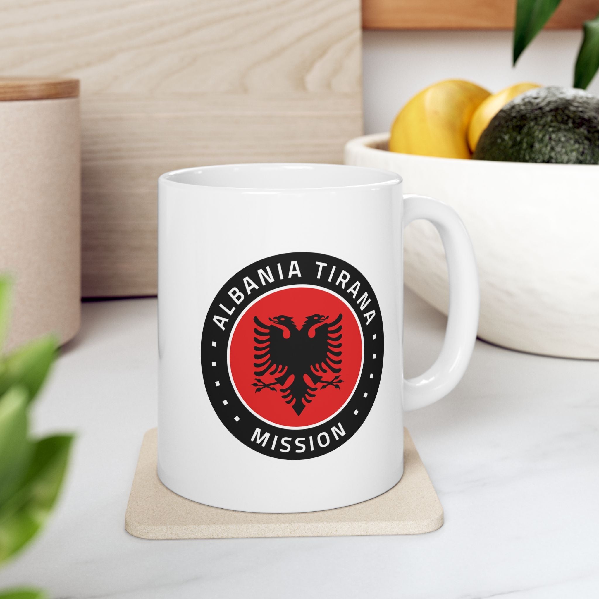 Albania Tirana Mission Circular Flag White Ceramic Mug - Latter-Day Saint LDS Missionary Gift - Book of Mormon