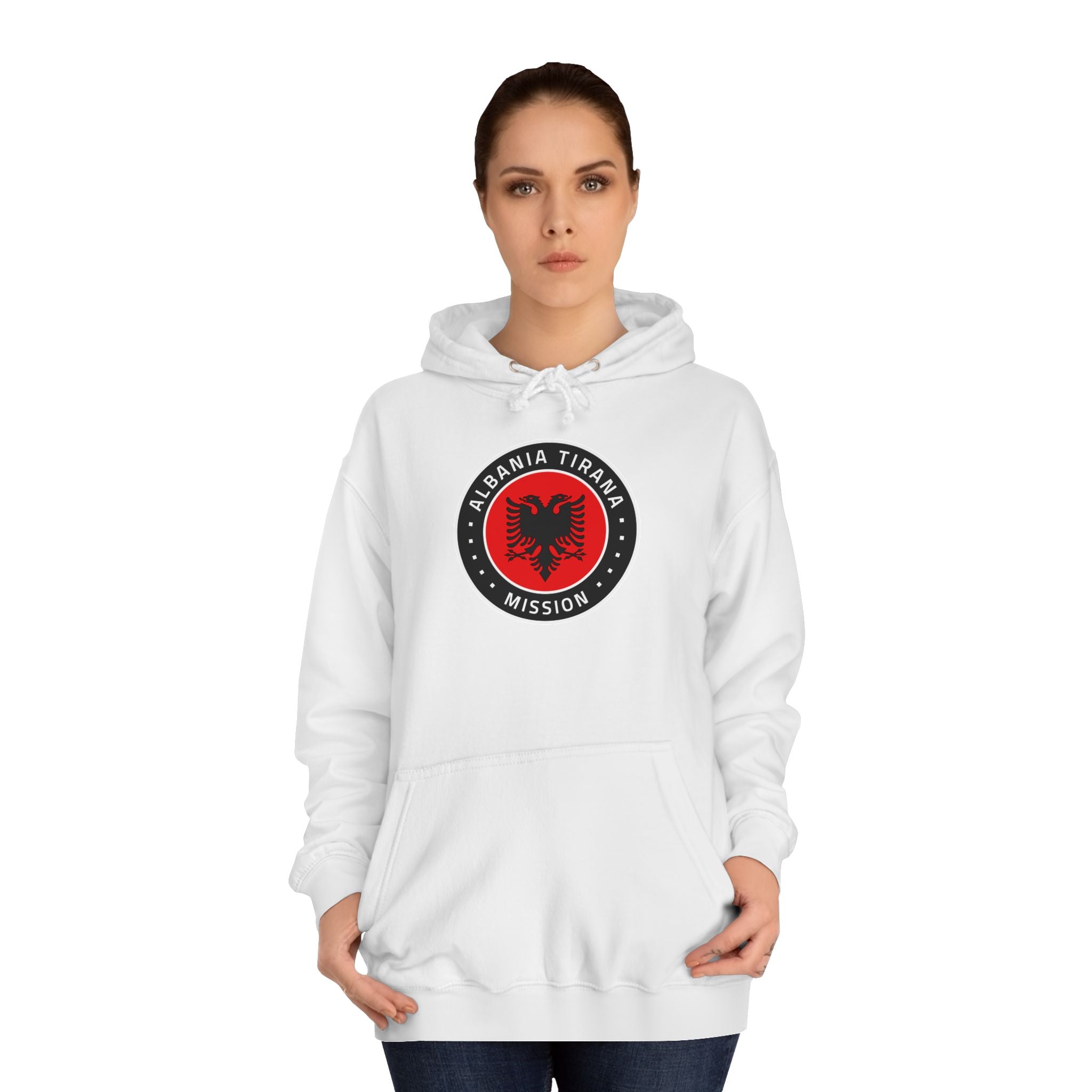 Albania Tirana Mission Flag Logo (Black Border) College Hoodie - Mission Wishlist - LDS Missionary Gift Store