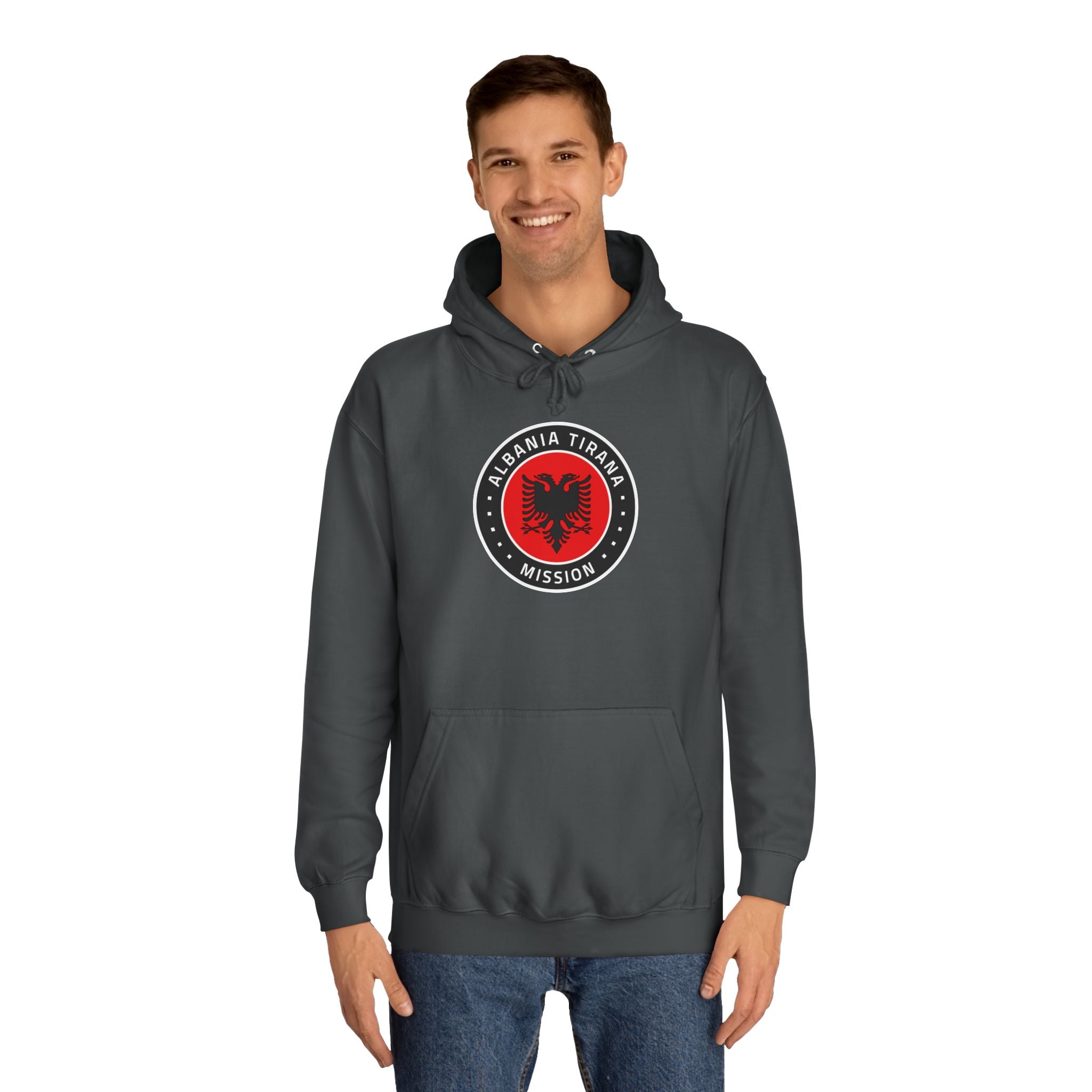 Albania Tirana Mission Flag Logo (Black Border) College Hoodie - Mission Wishlist - LDS Missionary Gift Store