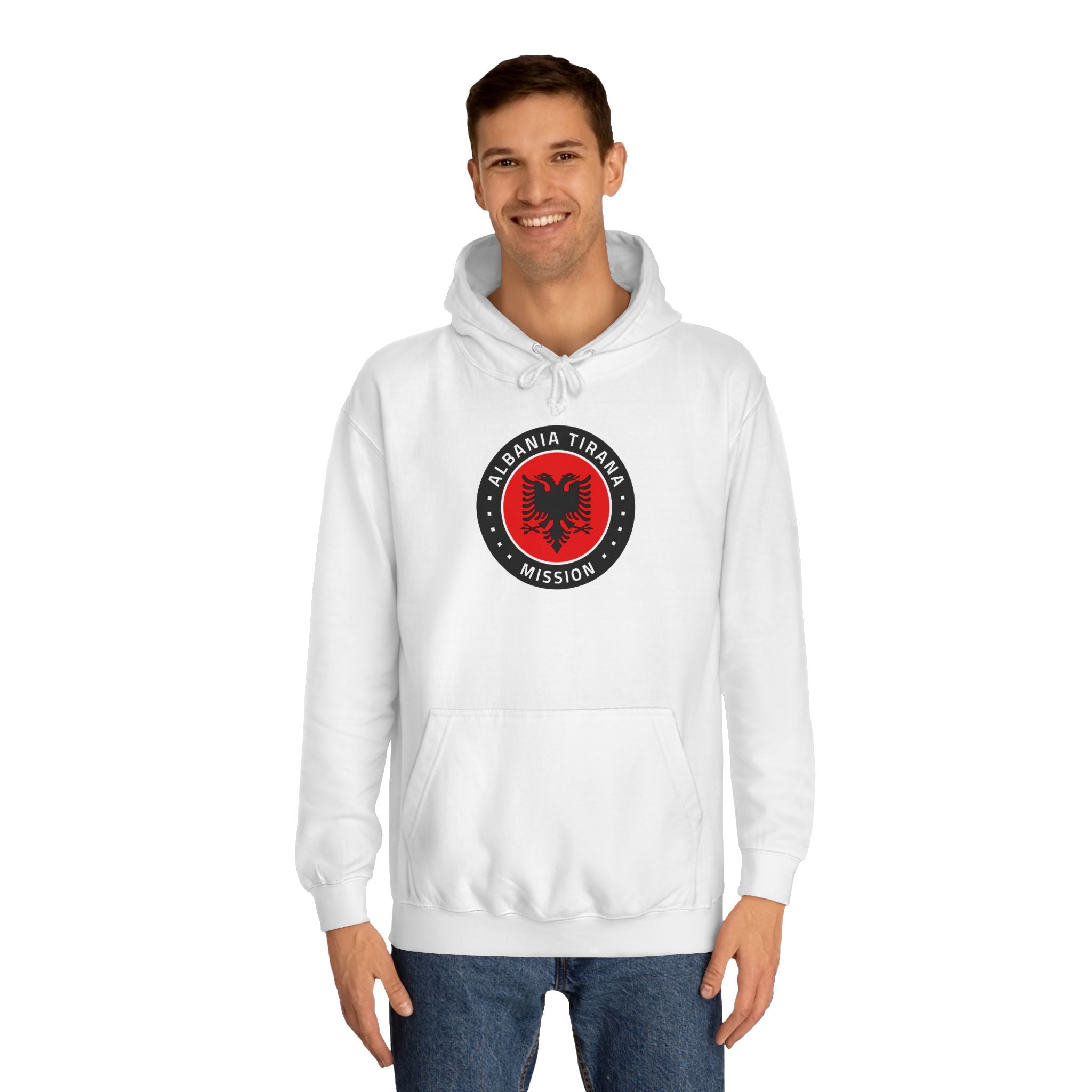 Albania Tirana Mission Flag Logo (Black Border) College Hoodie - Mission Wishlist - LDS Missionary Gift Store