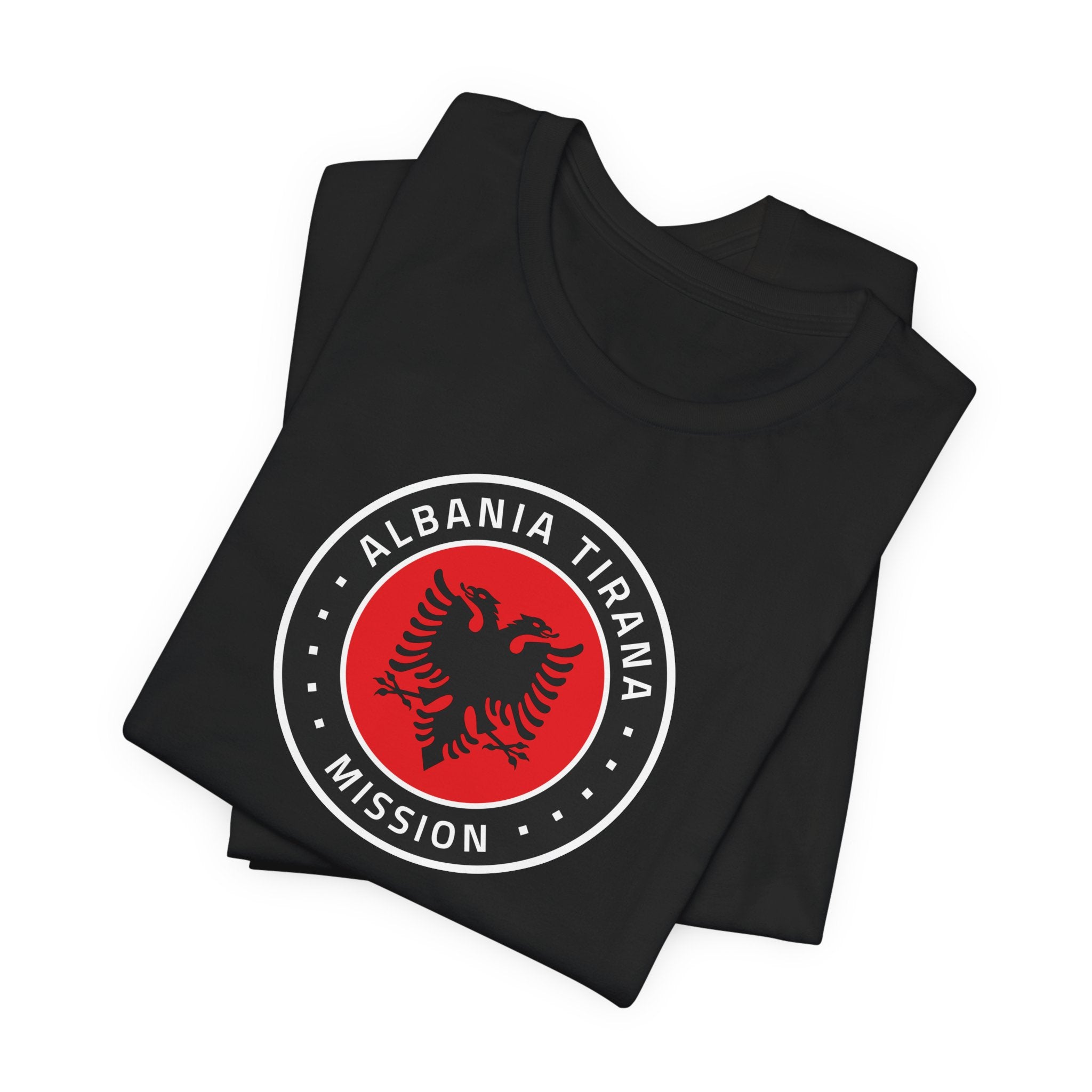 Albania Tirana Mission Flag Logo (Black Border) T-shirt - Mission Wishlist - LDS Missionary Gift Store