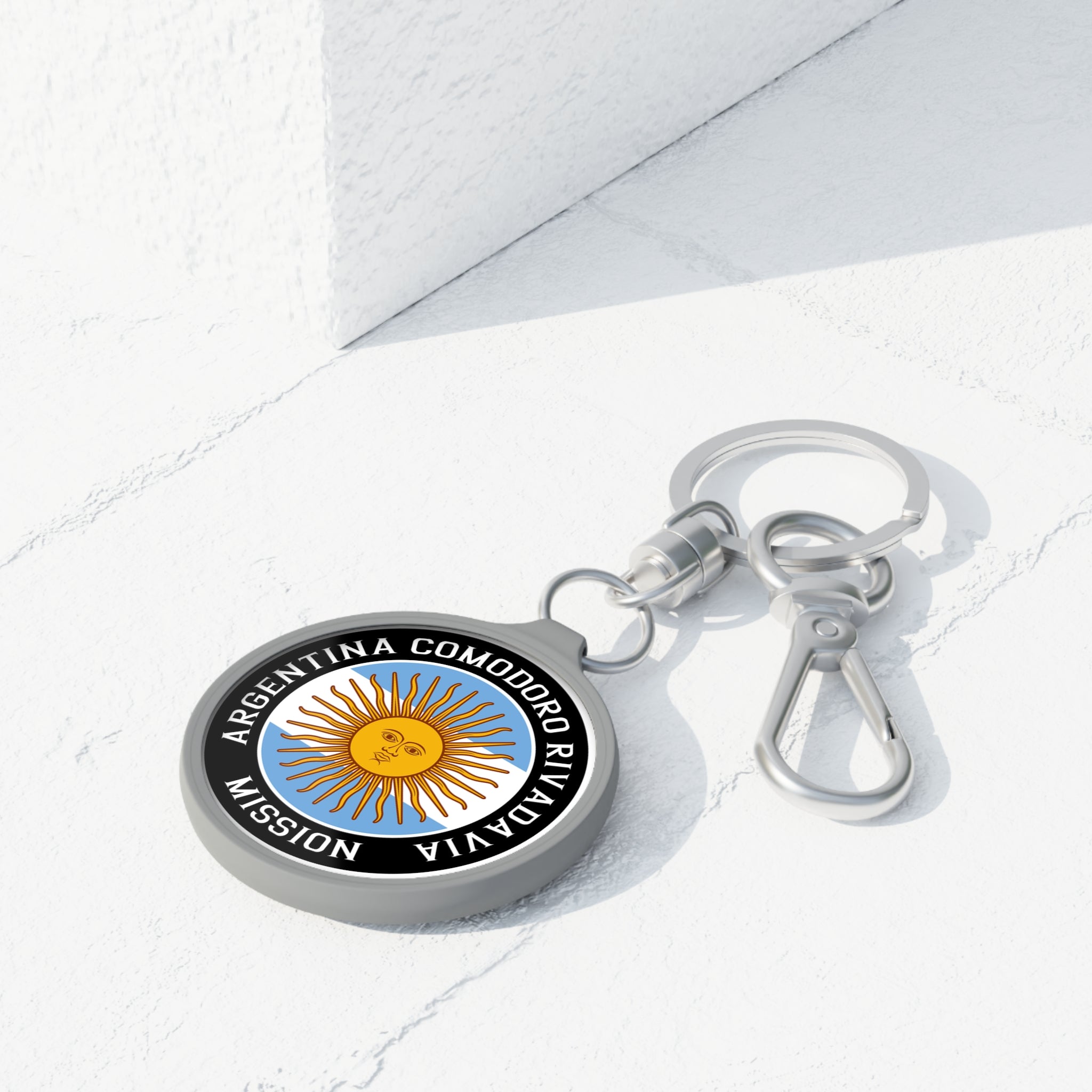 Argentina Comodoro Rivadavia Mission Circle Flag Key Tag - Latter-Day Saint LDS Missionary Gift - Book of Mormon
