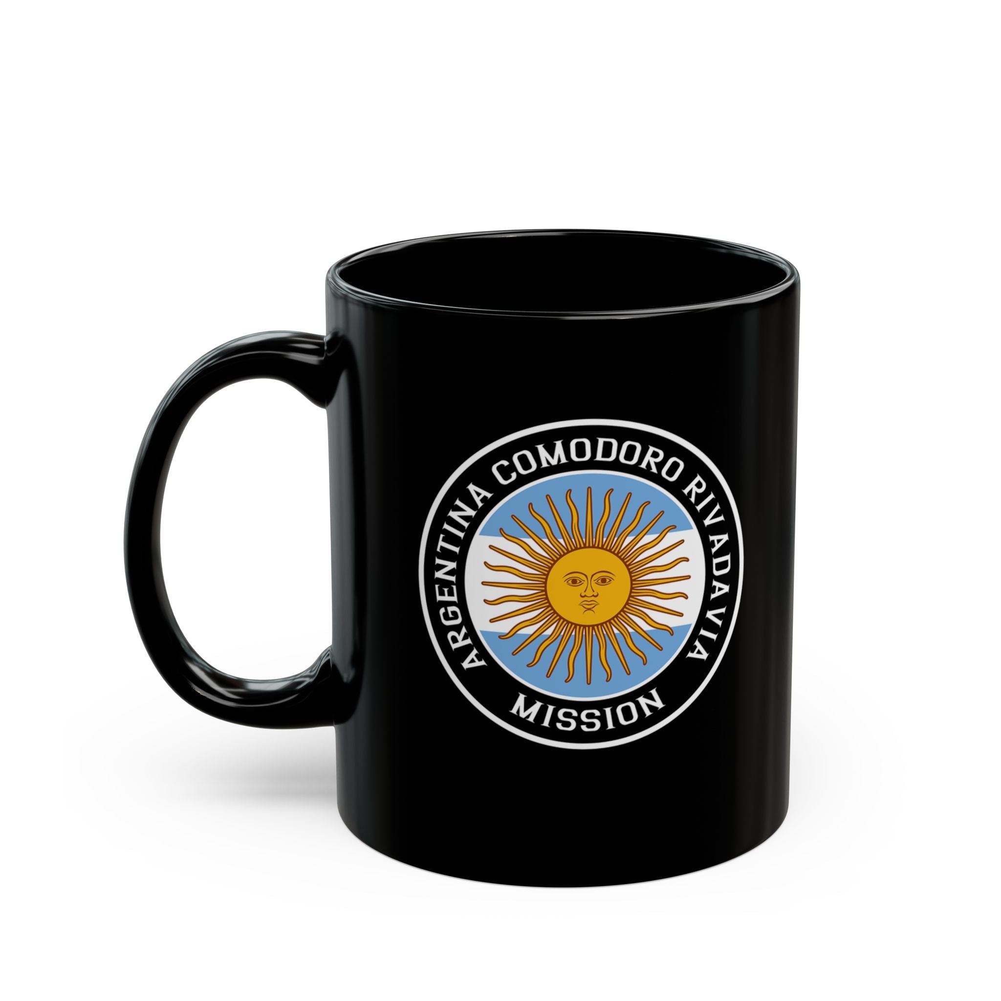 Argentina Comodoro Rivadavia Mission Circular Flag Black Ceramic Mug - Latter-Day Saint LDS Missionary Gift - Book of Mormon