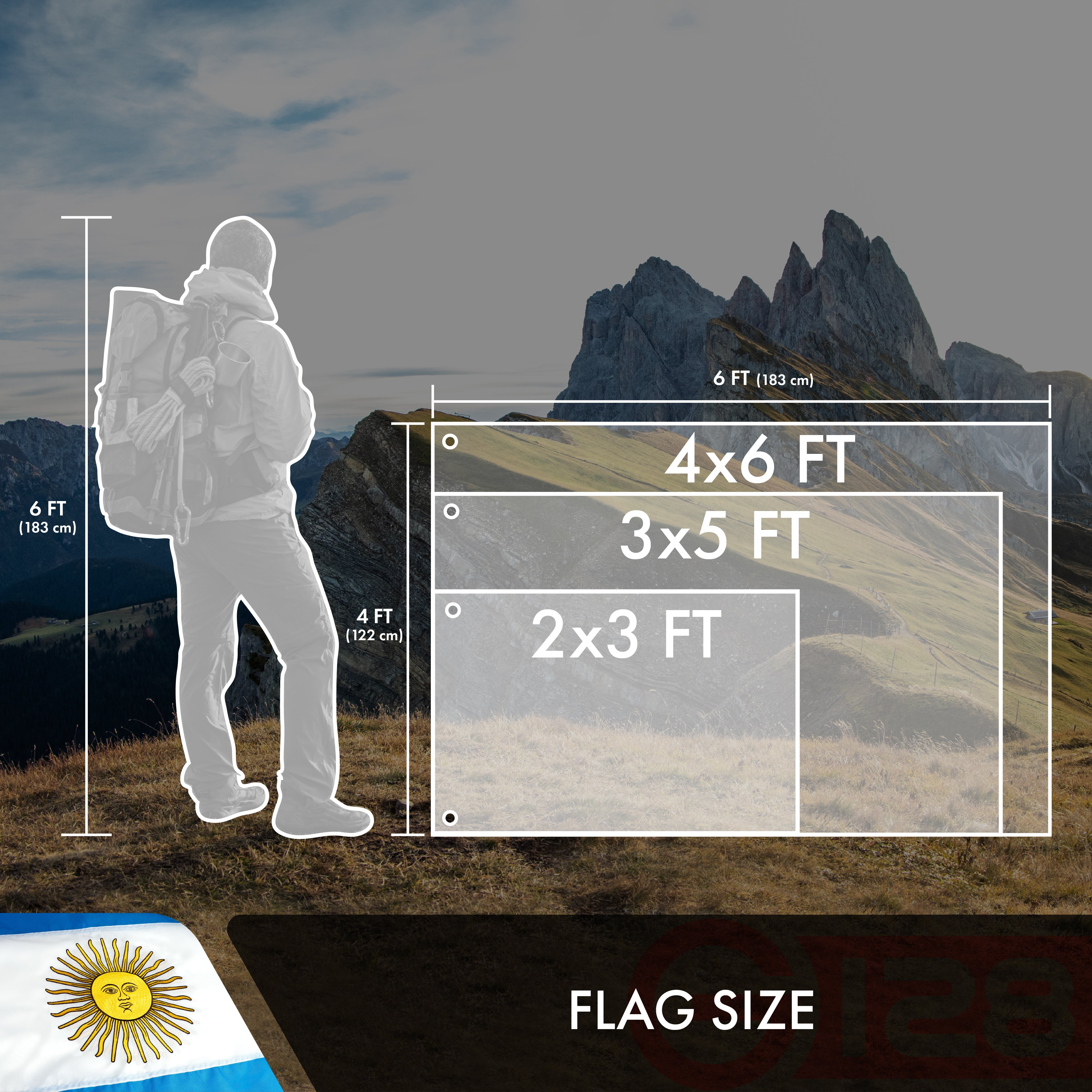 Argentina (Argentinian) Flag | 3x5 feet | Double Sided Embroidered 210D “ Indoor/Outdoor, Brass Grommets, Heavy Duty Polyester