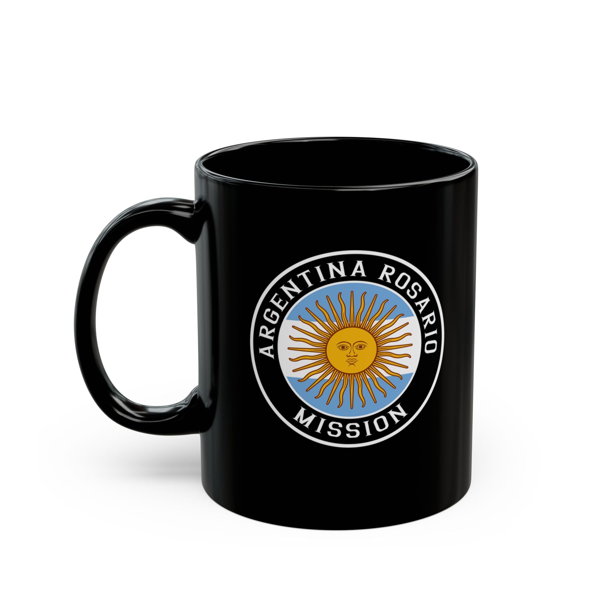 Argentina Rosario Mission Circular Flag Black Ceramic Mug - Mission Wishlist - LDS Missionary Gift Store