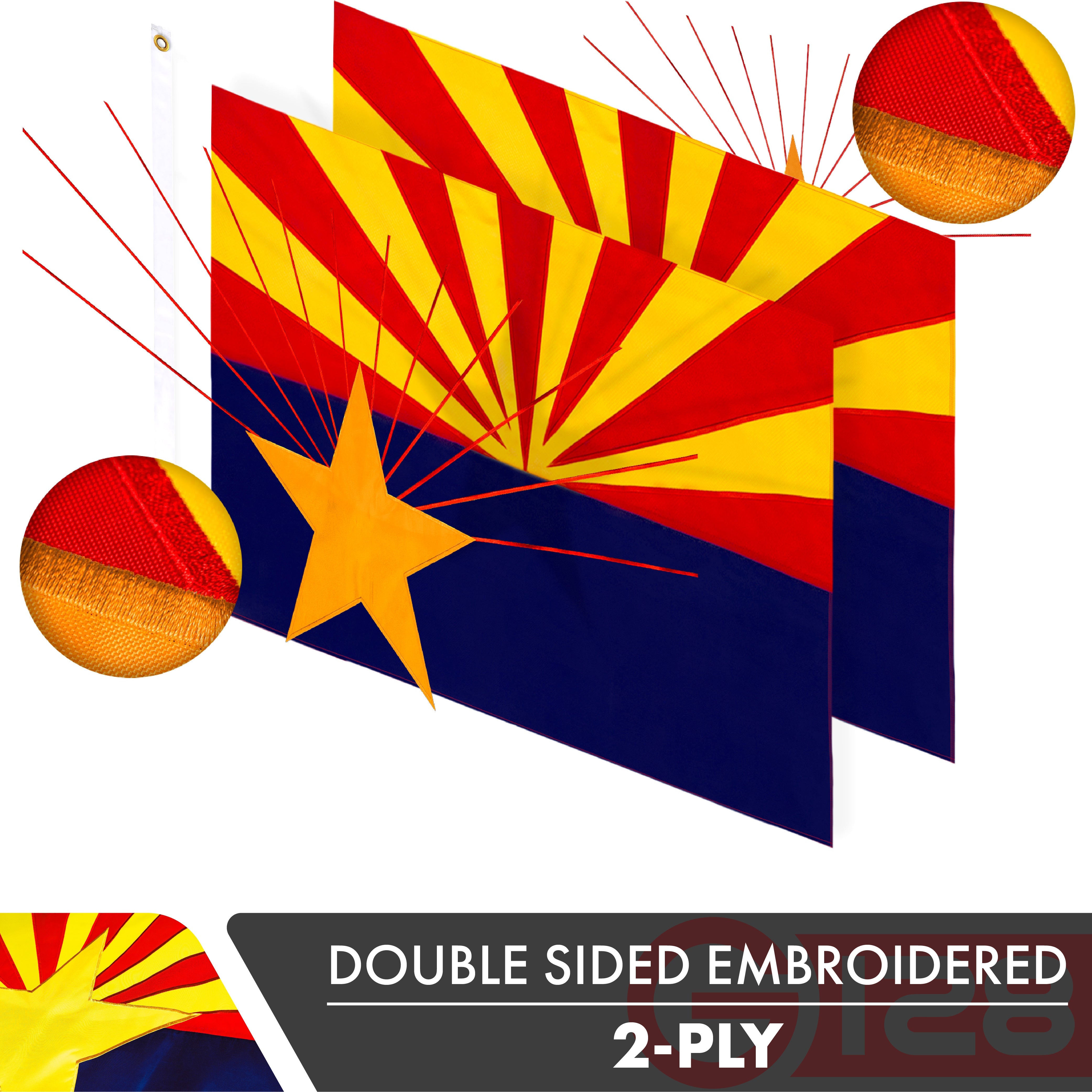 Arizona State Flag 210D Embroidered Polyester 3x5 Ft - Double Sided 2ply