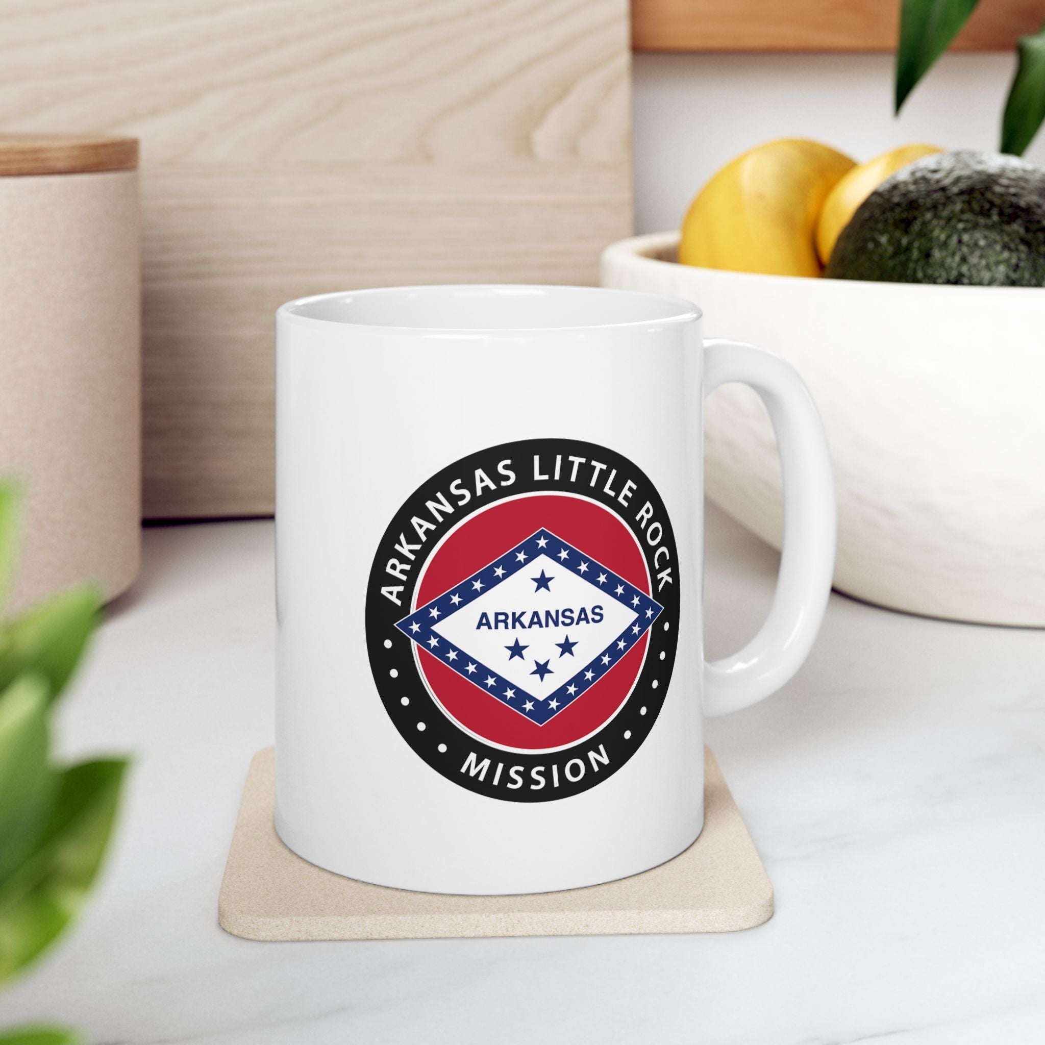 Arkansas Little Rock Mission State Flag Logo Ceramic Mug White Name - Mission Wishlist - LDS Missionary Gift Store