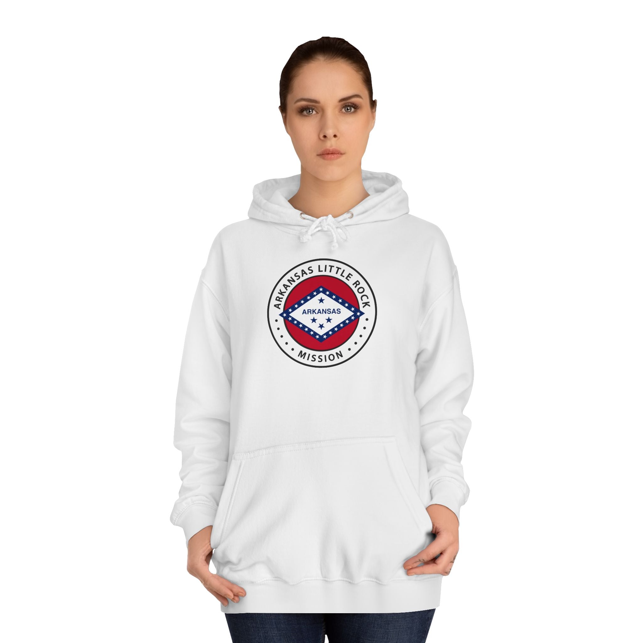 Arkansas Little Rock Mission State Flag Logo (White Border) College Hoodie - Mission Wishlist - LDS Missionary Gift Store