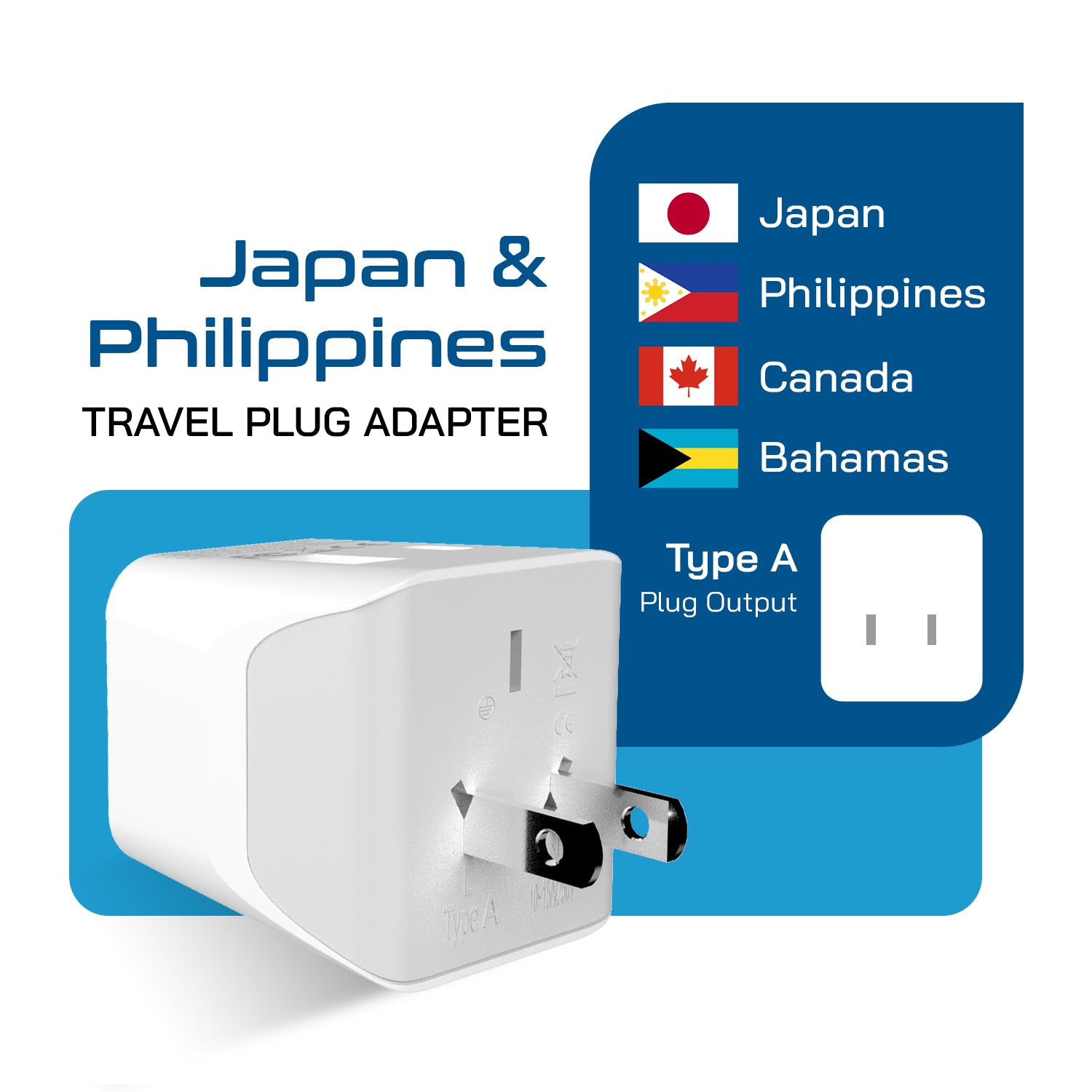 Japan, Philippines Travel Adapter - Type A - USB-A + USB-C (CTU-6)