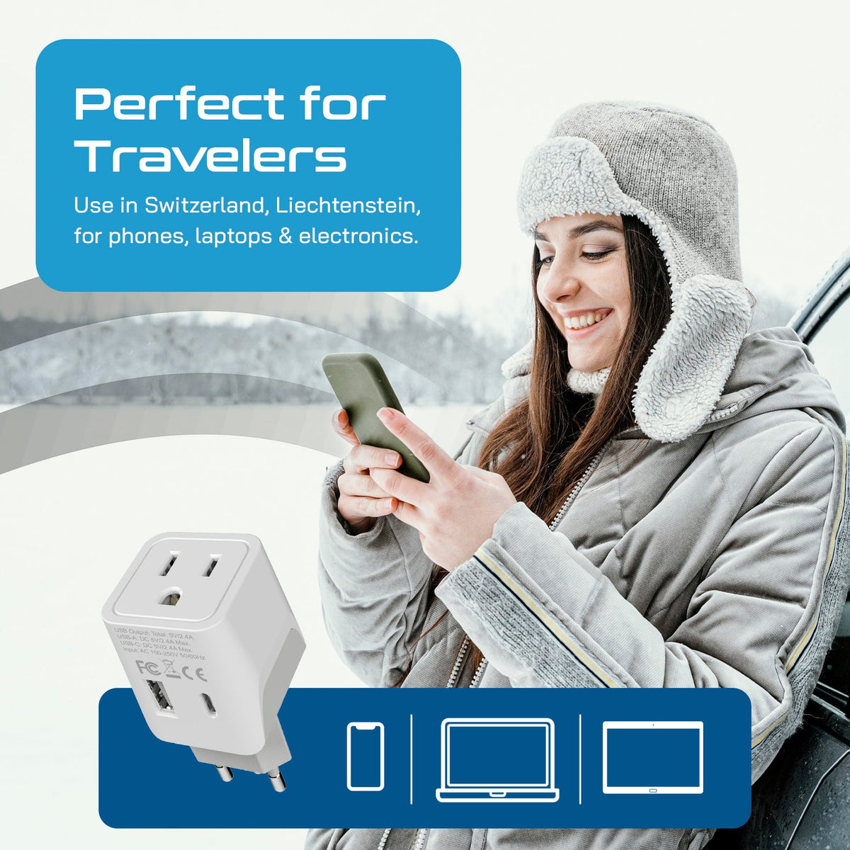 Switzerland Travel Adapter Plug Combo - Type J, C | USB-A + USB-C – Swiss Combo (CTU-9C-11A)
