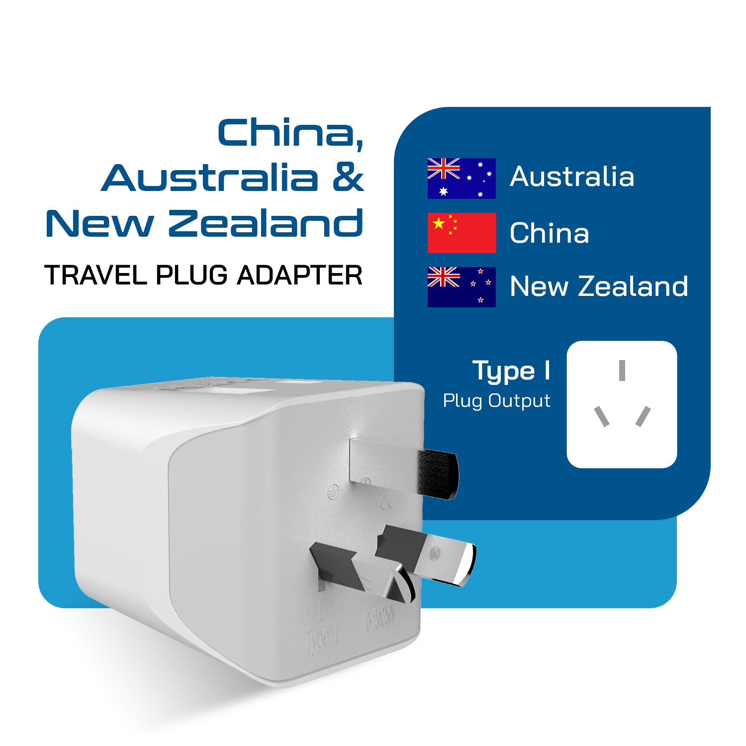 Australia, China Travel Adapter - Type I - USB A + USB C (CTU-16)