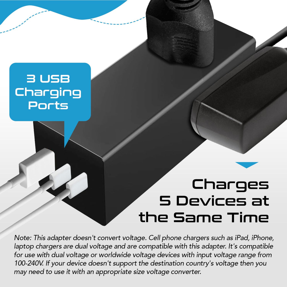 65W World Travel Adapter 3 USB Ports PD 3.0 Ultra Compact Charger (NANFUSE-WS)