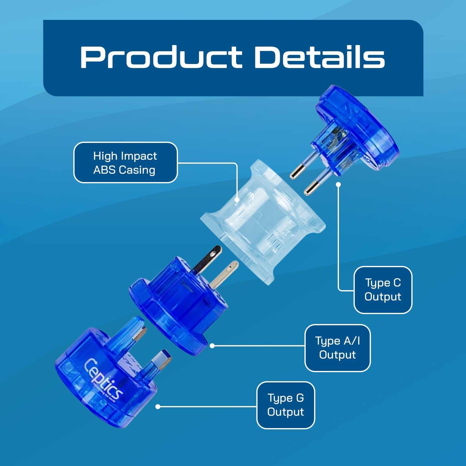 Ceptics Small Size Worldwide International Travel Plug Adapter Kit- 150+ Countries (UP-3K-1)