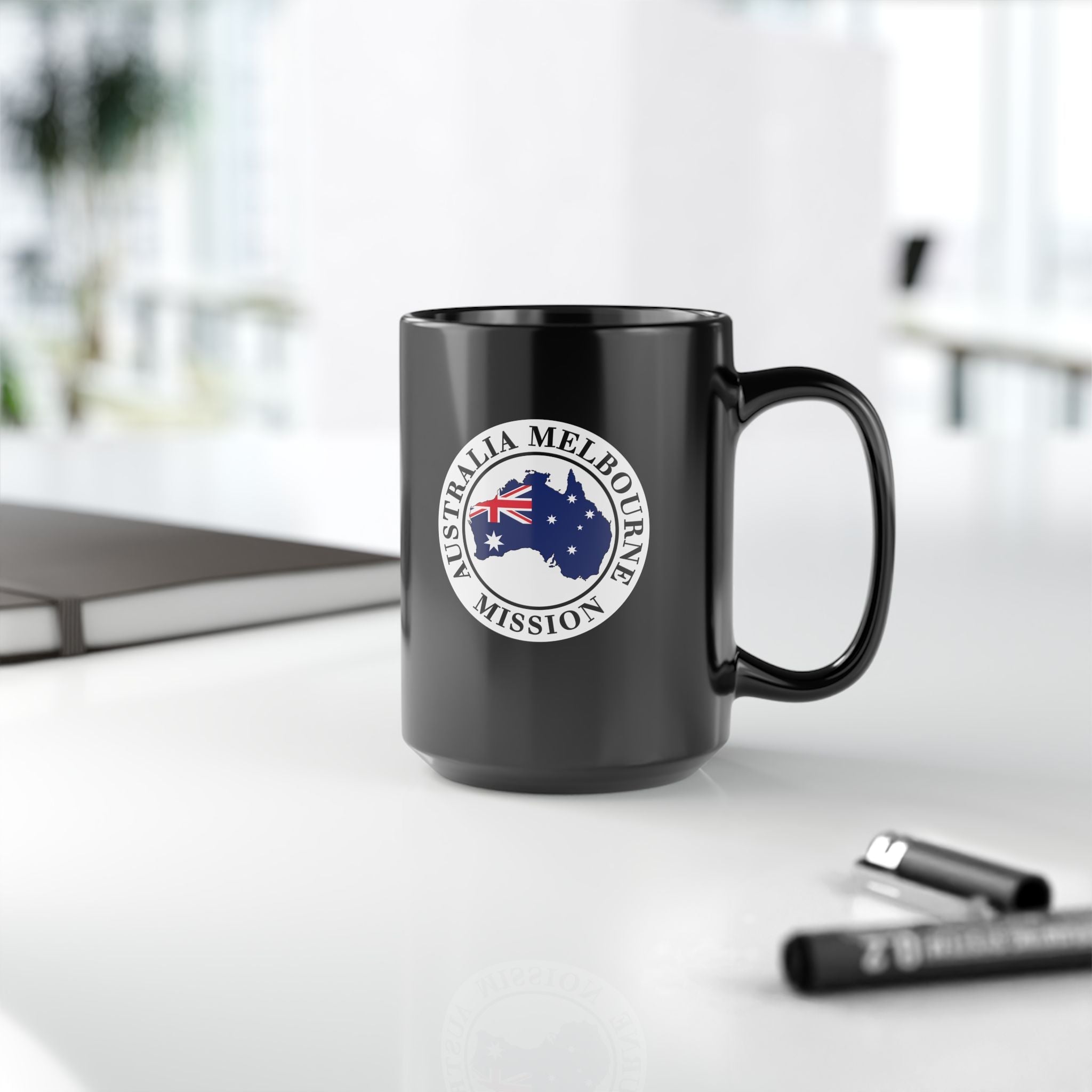 Australia Melbourne Mission Circular Flag Black Ceramic Mug - Mission Wishlist - LDS Missionary Gift Store