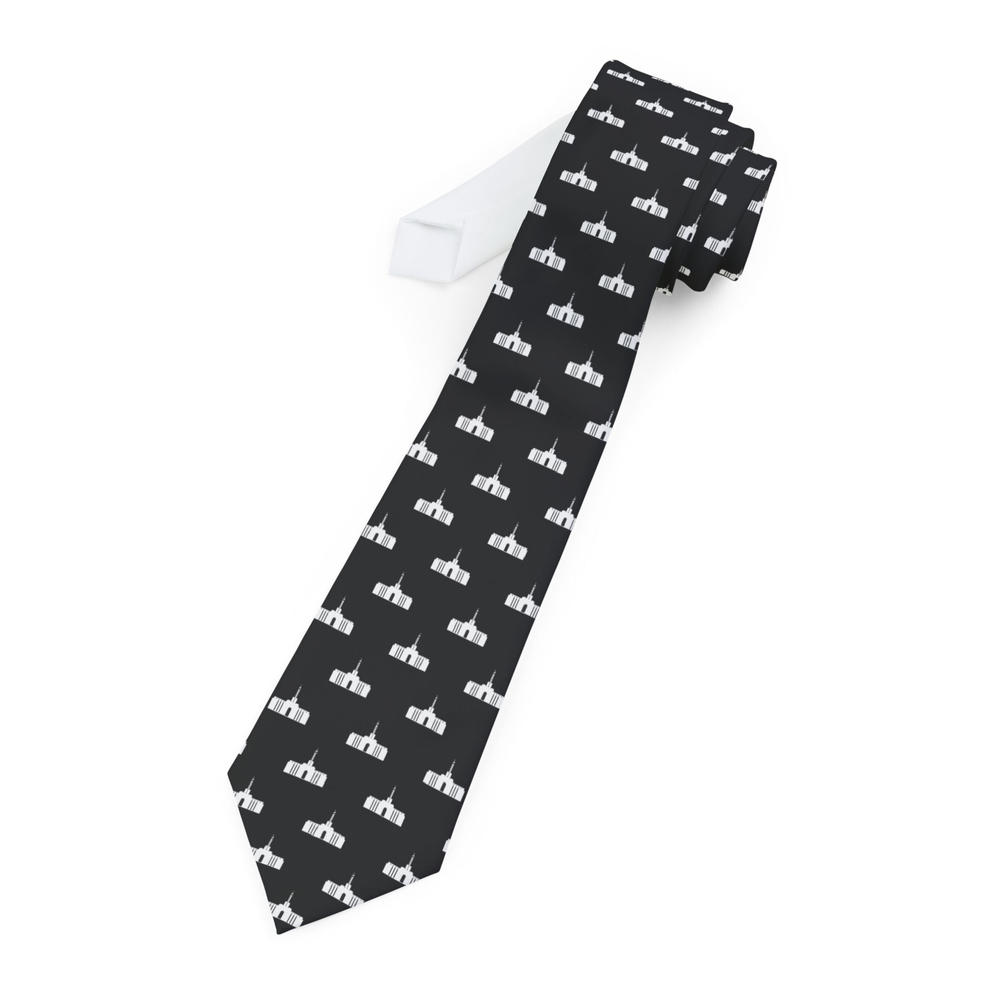 Barcelona Spain Temple Patterned Neck Tie for Elders (Black) - Mission Wishlist - LDS Missionary Gift Store
