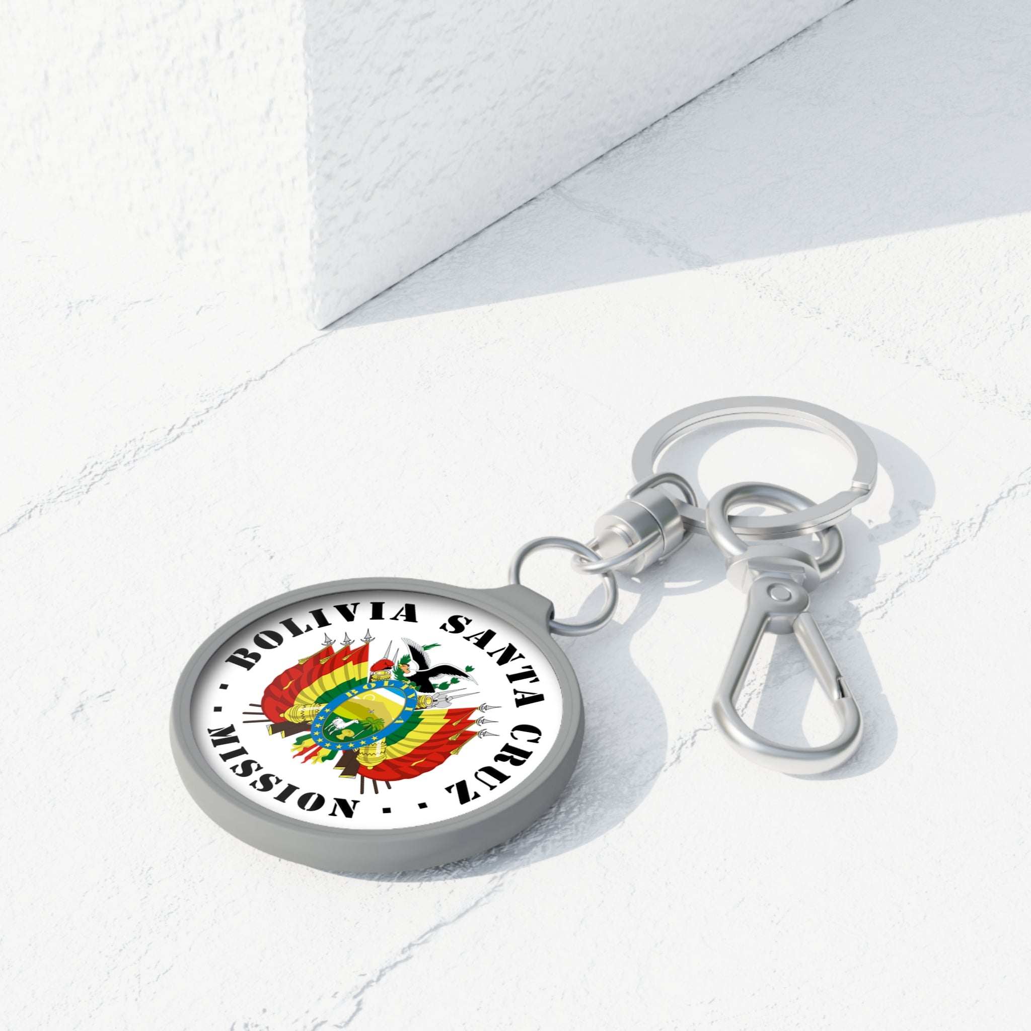 Bolivia Santa Cruz Mission Circle Flag Key Tag - Latter-Day Saint LDS Missionary Gift - Book of Mormon