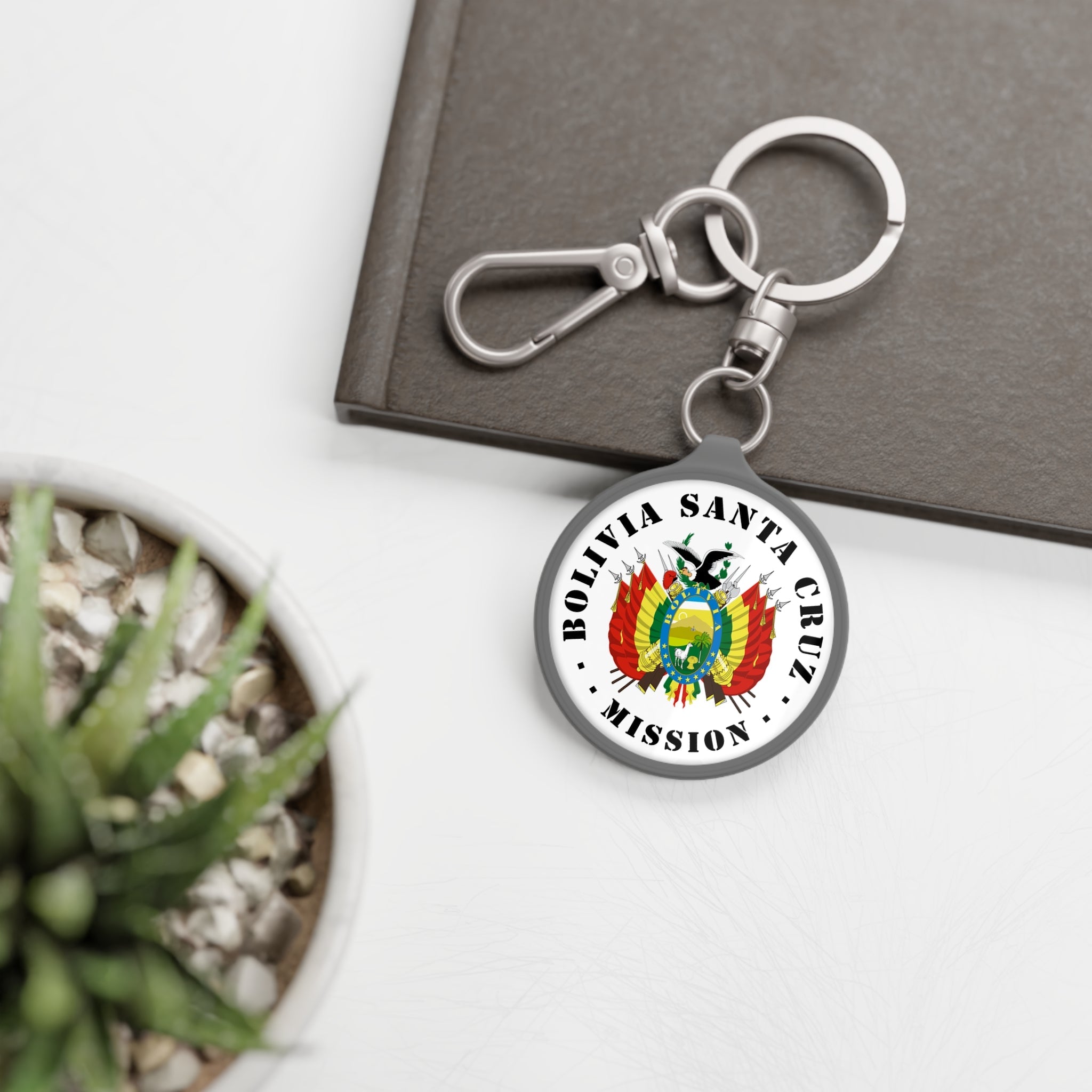 Bolivia Santa Cruz Mission Circle Flag Key Tag - Latter-Day Saint LDS Missionary Gift - Book of Mormon