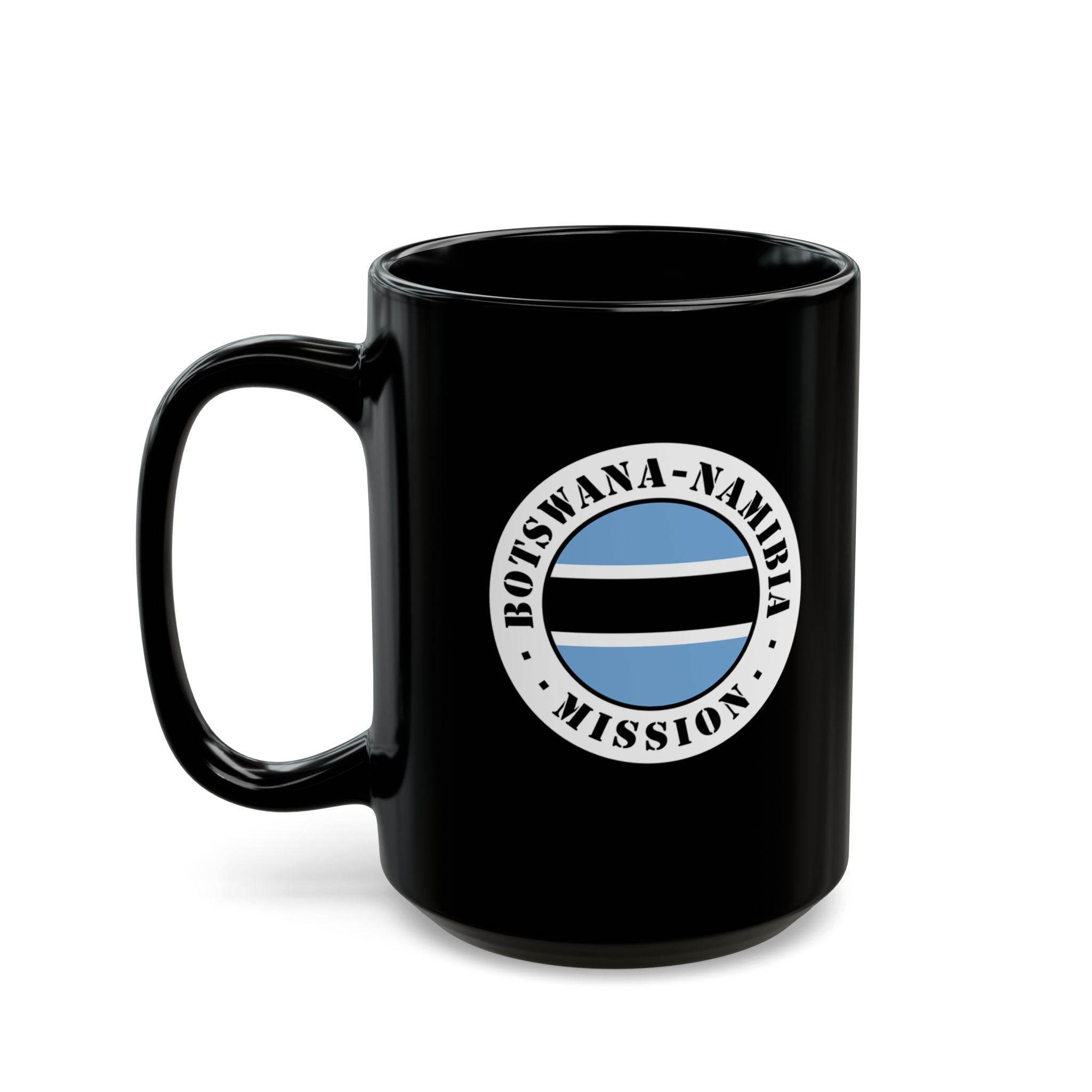 Botswana - Namibia Mission Circular Flag Black Ceramic Mug - Mission Wishlist - LDS Missionary Gift Store
