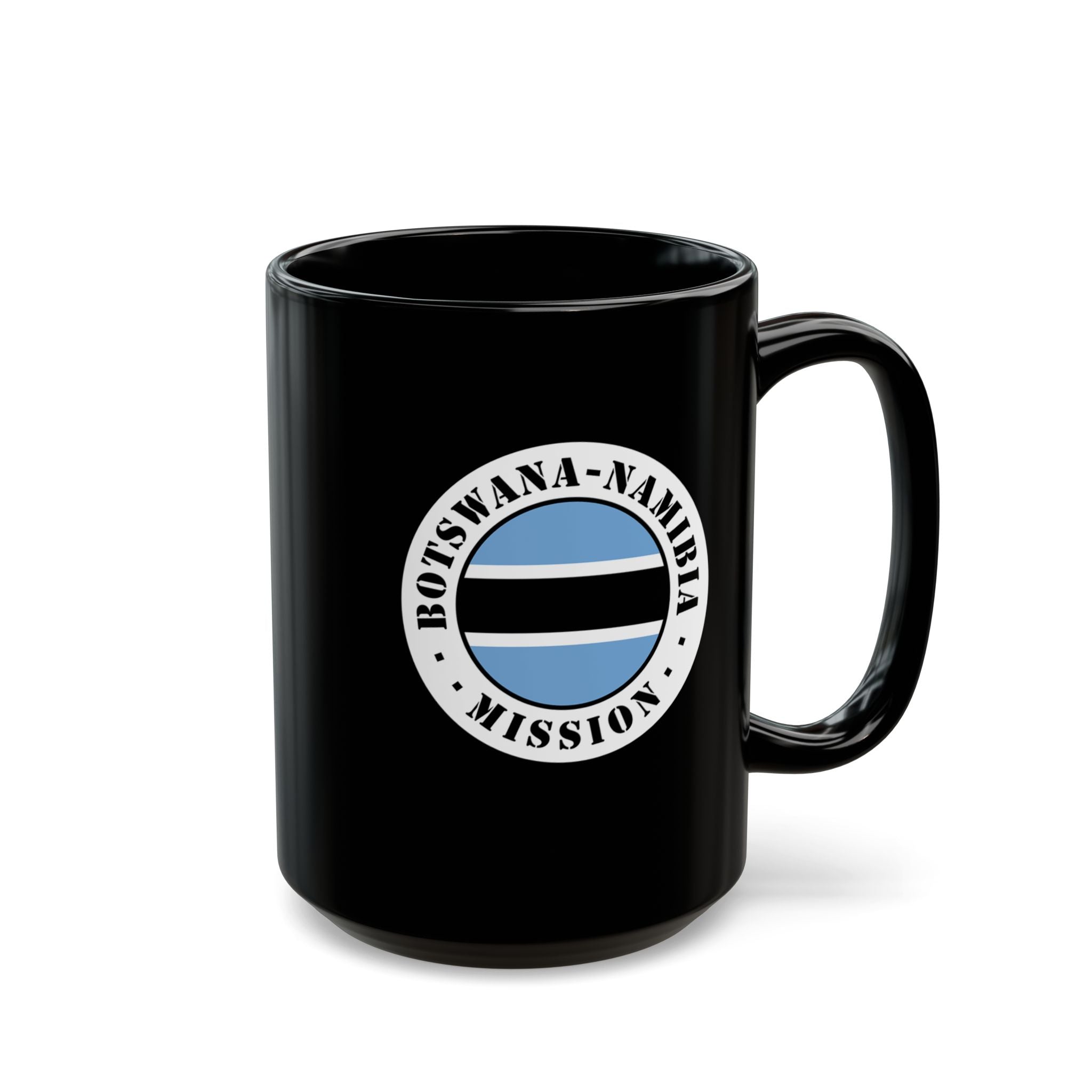 Botswana - Namibia Mission Circular Flag Black Ceramic Mug - Mission Wishlist - LDS Missionary Gift Store