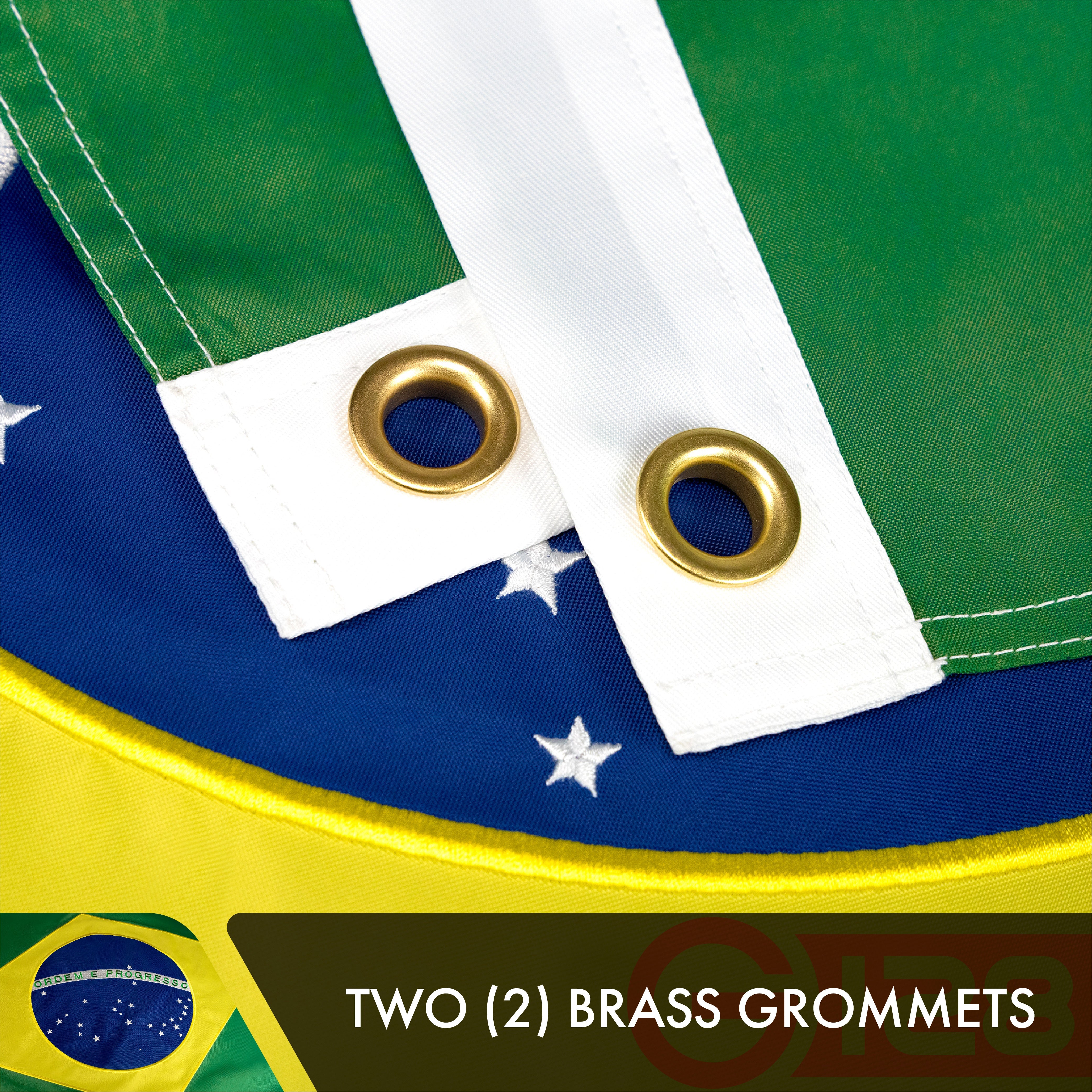 G128 Brazil (Brazilian) Flag | 3x5 feet | Double Sided Embroidered 210D Indoor/Outdoor, Brass Grommets, Heavy Duty Polyester