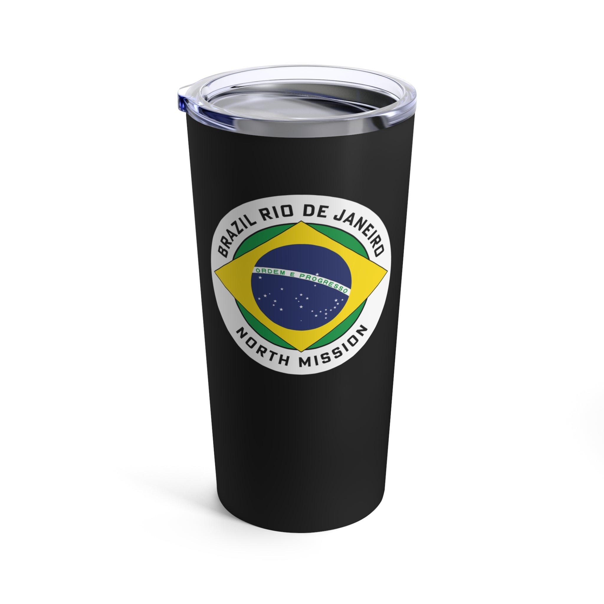 Brazil Rio de Janeiro North Mission Flag Logo Tumbler 20oz Black - Mission Wishlist - LDS Missionary Gift Store