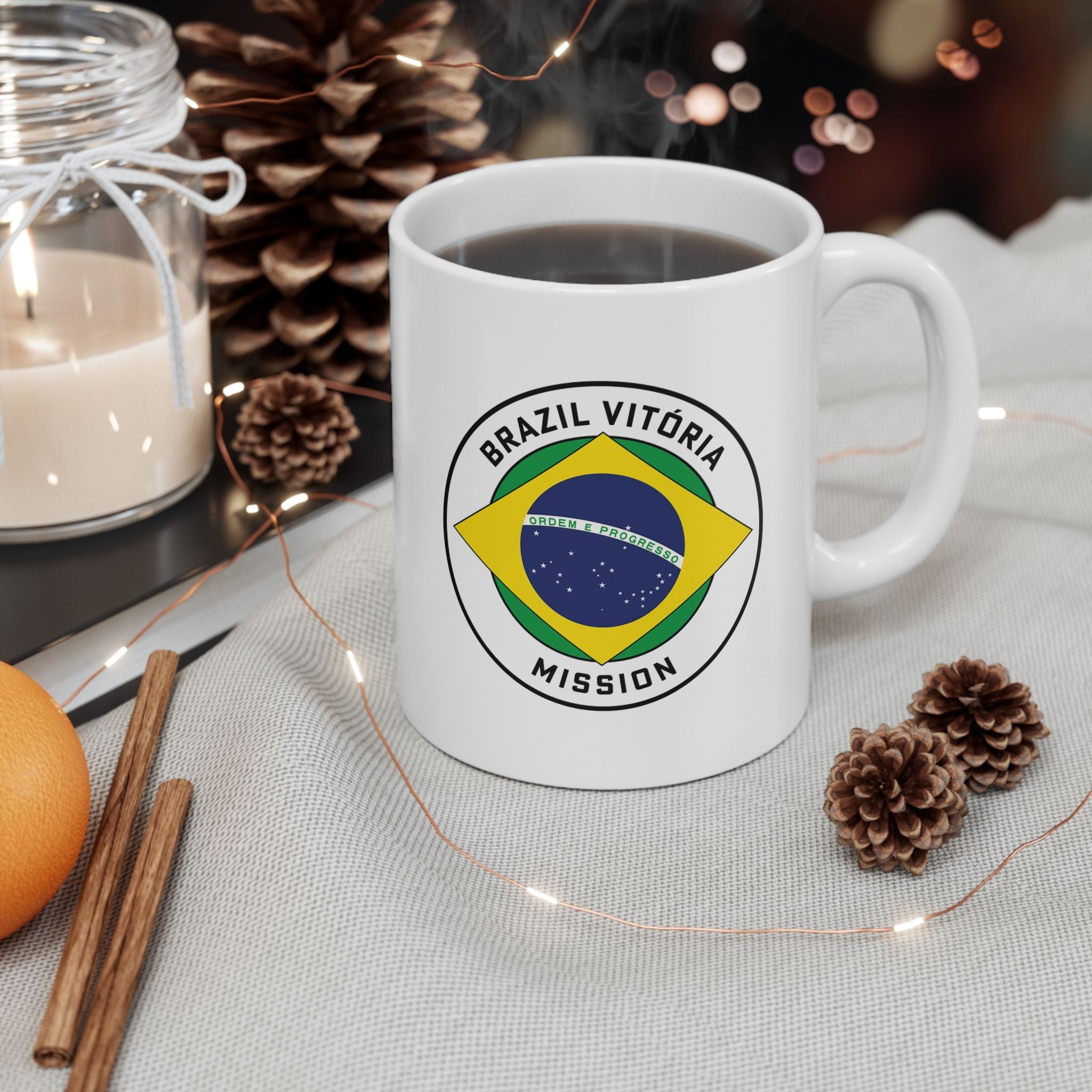 Brazil Vitoria Mission Circular Flag White Ceramic Mug - Latter-Day Saint LDS Missionary Gift - Book of Mormon