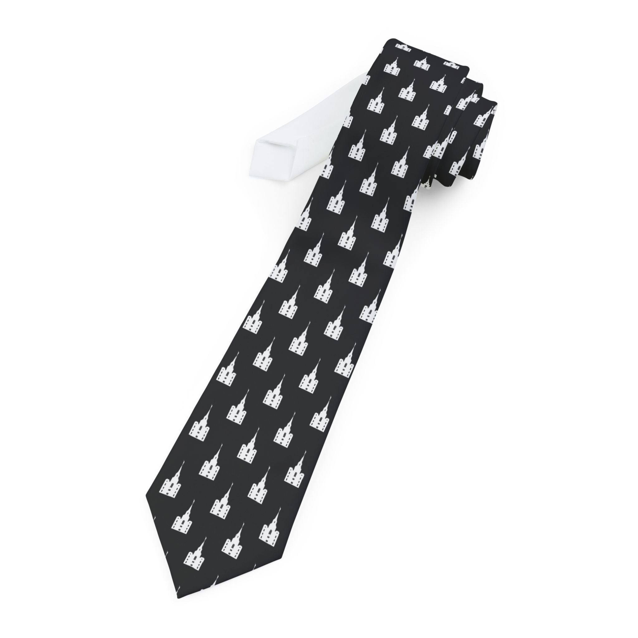 Brigham City Utah Temple Patterned Neck Tie for Elders (Black) - Mission Wishlist - LDS Missionary Gift Store