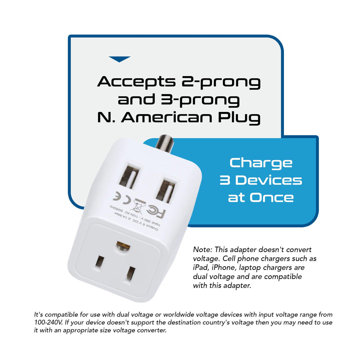 India Travel Adapter Plug Combo - Type C, D | Dual USB - Indian Combo (CTU-9C-10)