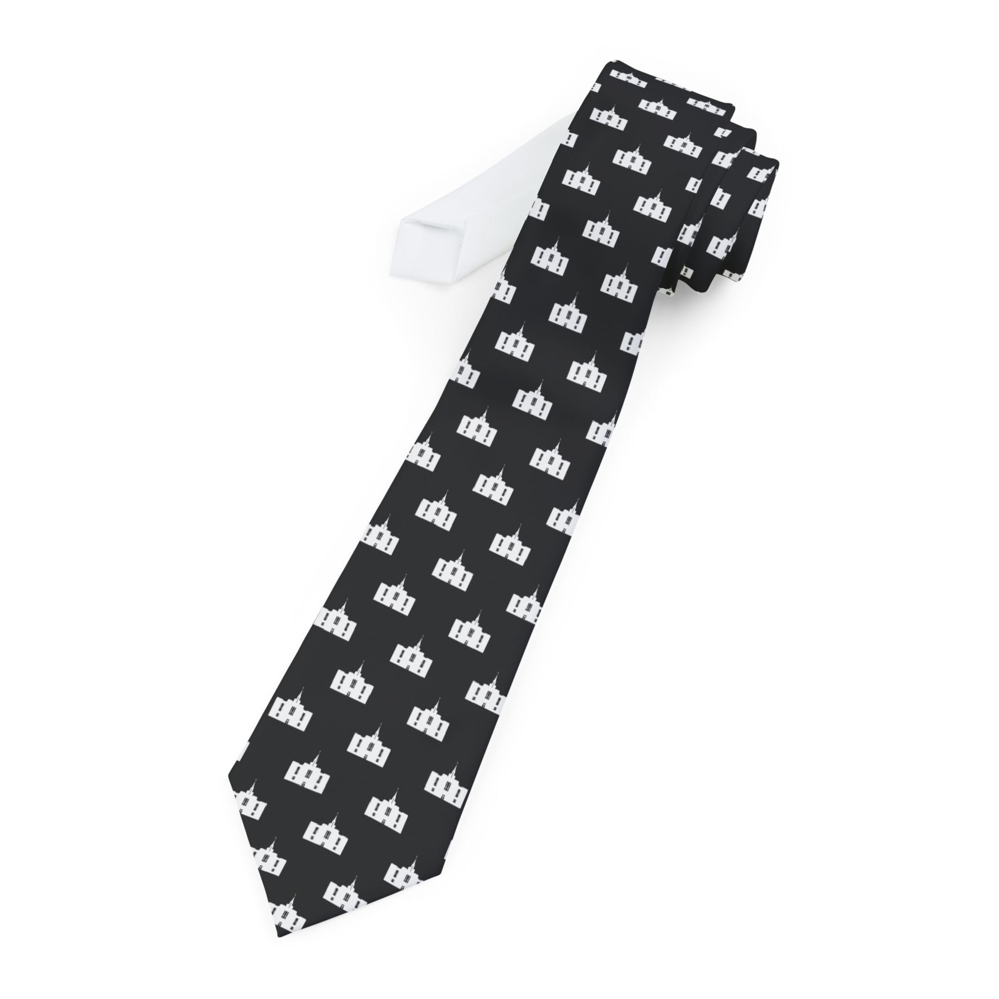 Calgary Alberta Temple Patterned Neck Tie for Elders (Black) - Mission Wishlist - LDS Missionary Gift Store