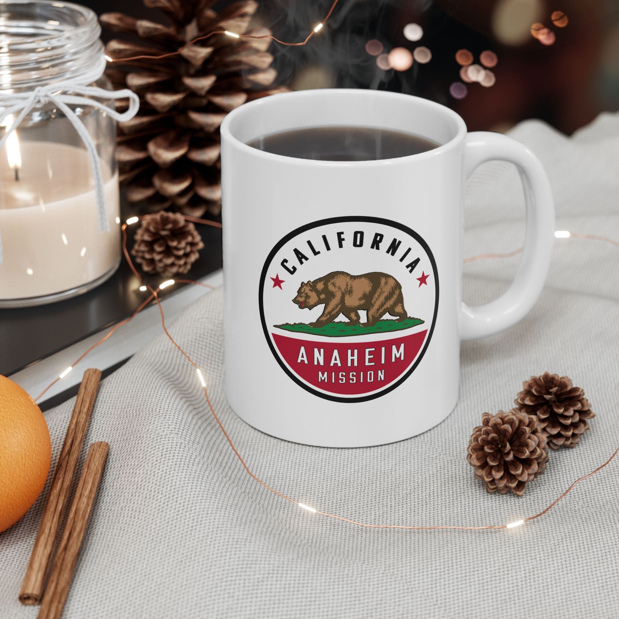 California Anaheim Mission State Flag Logo Ceramic Mug White Name - Mission Wishlist - LDS Missionary Gift Store
