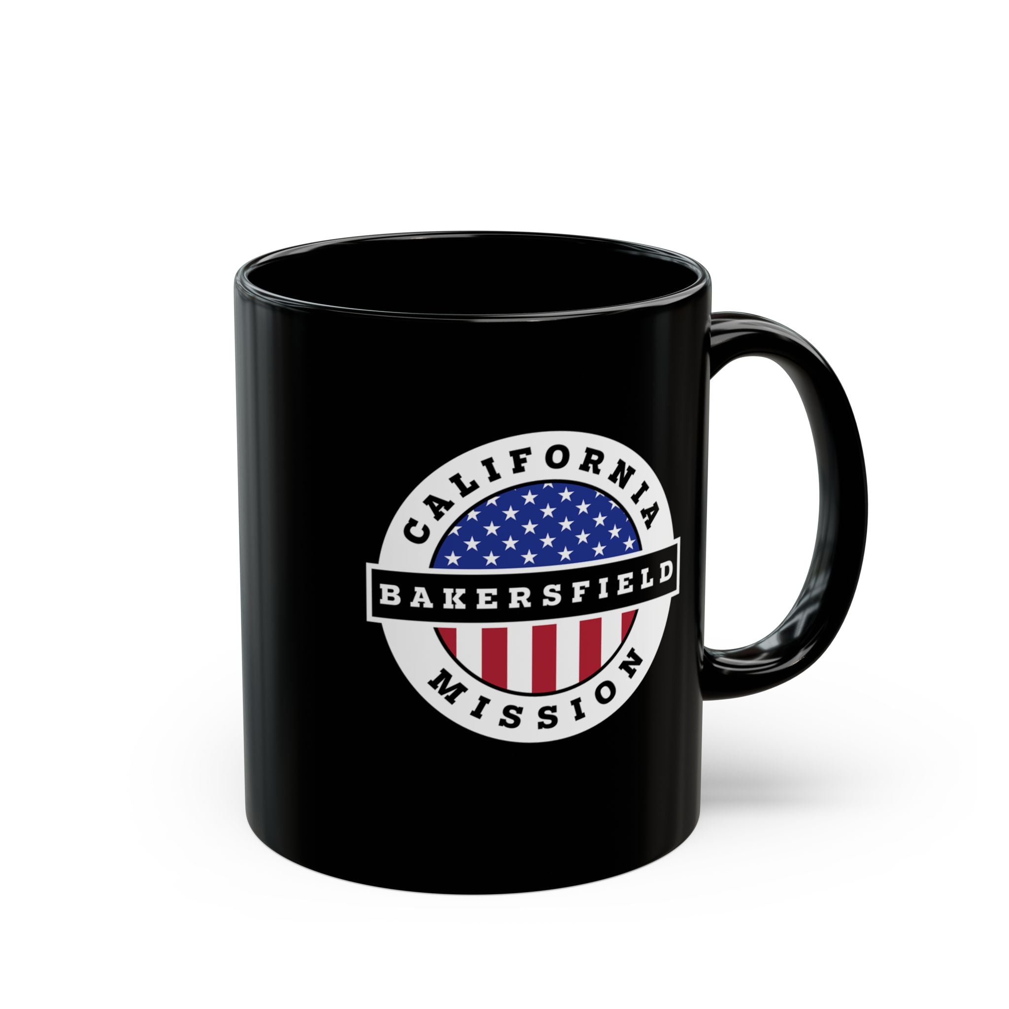 California Bakersfield Mission Circular Flag Black Ceramic Mug - Latter-Day Saint LDS Missionary Gift - Book of Mormon