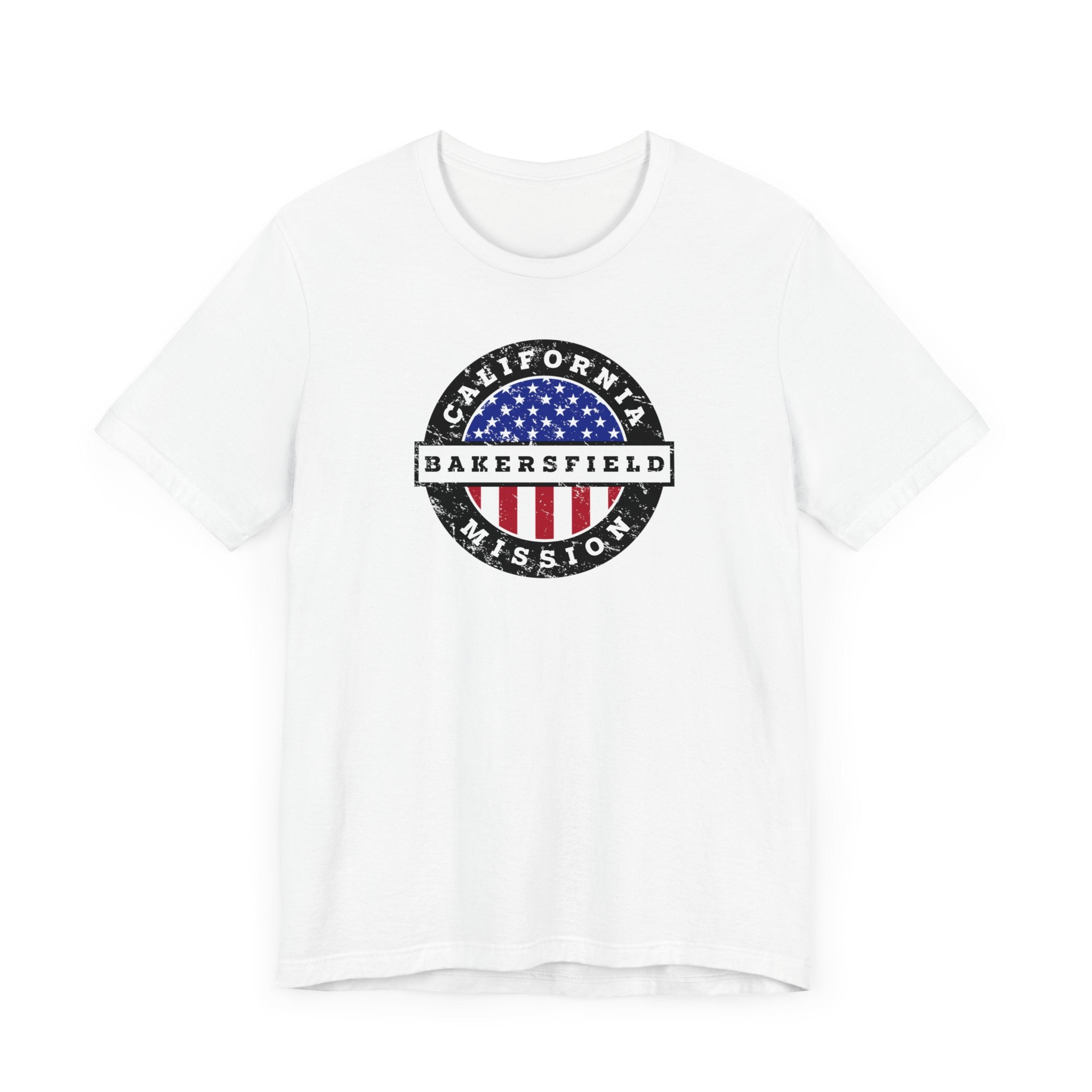 California Bakersfield Mission Vintage Circular USA Flag T-Shirt - Latter-Day Saint LDS Missionary Gift - Book of Mormon